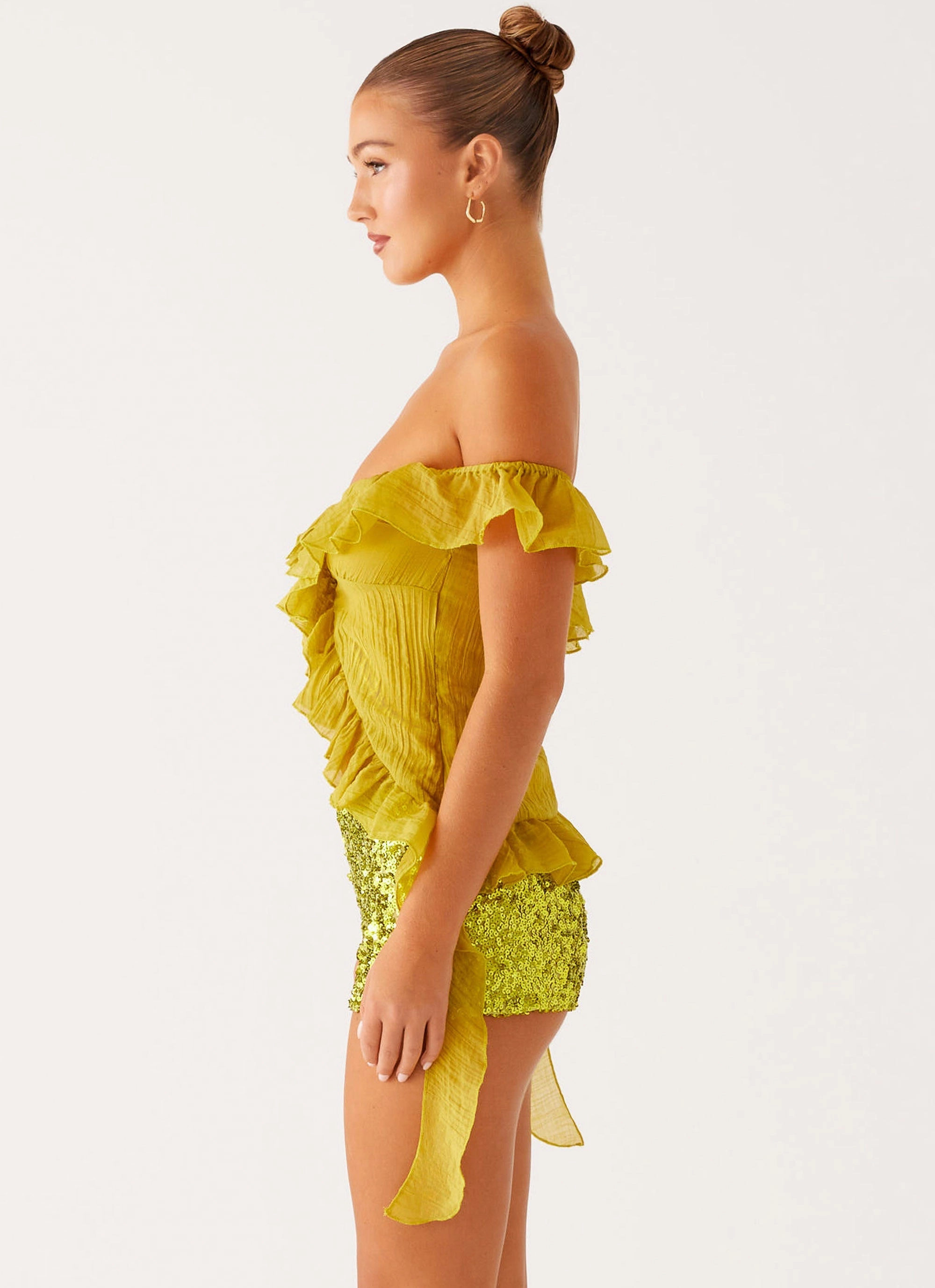 Dylan Off Shoulder Top - Lime HighDensity Weave