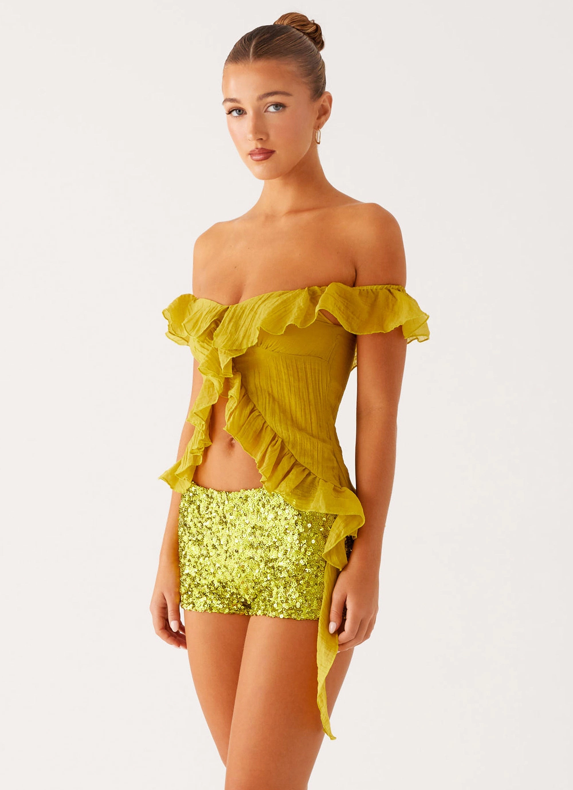 Oversized Fit Dylan Off Shoulder Top - Lime