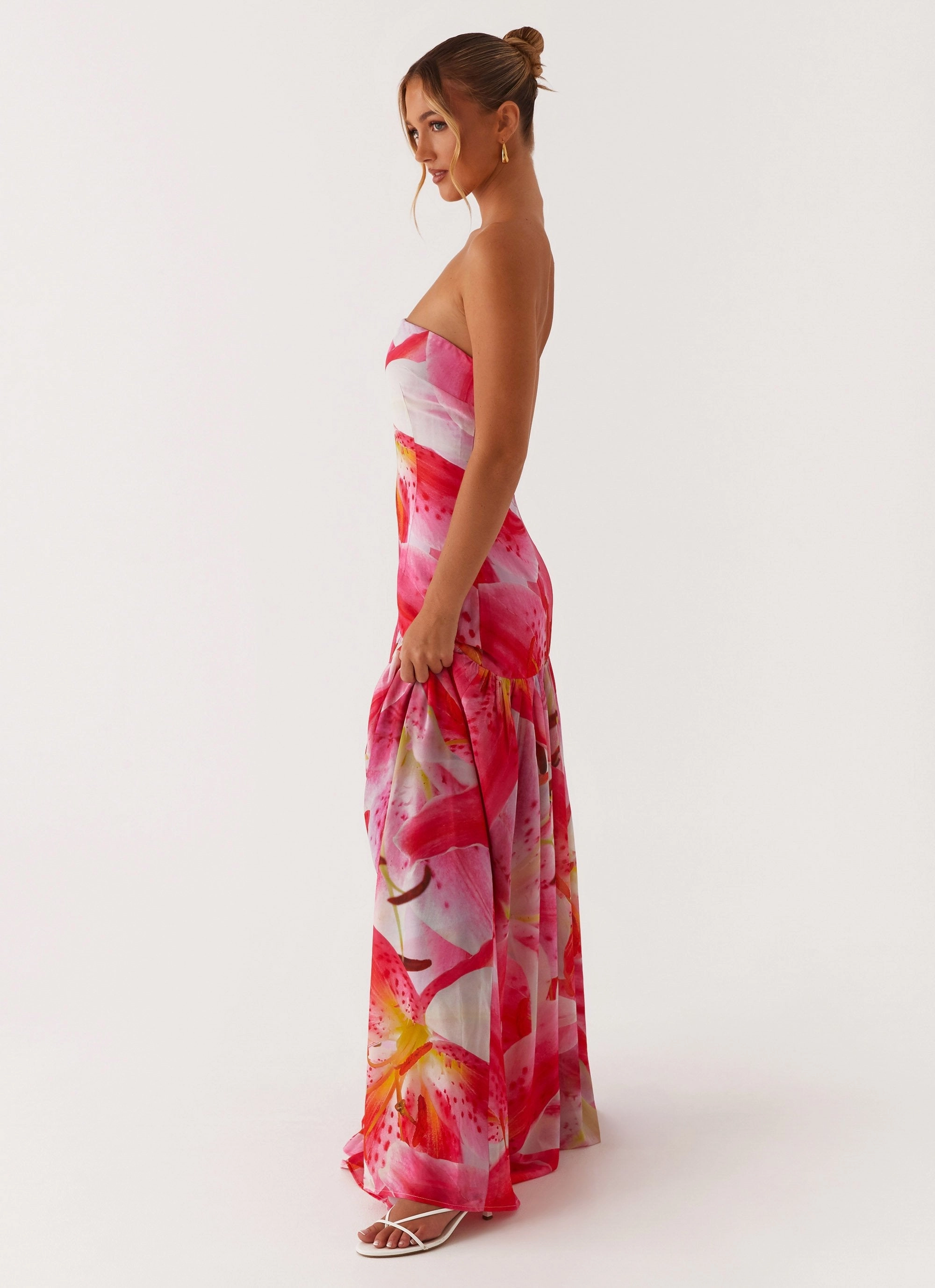 Eden Strapless Maxi Dress - White Pink Lilly Relaxed fit wear
