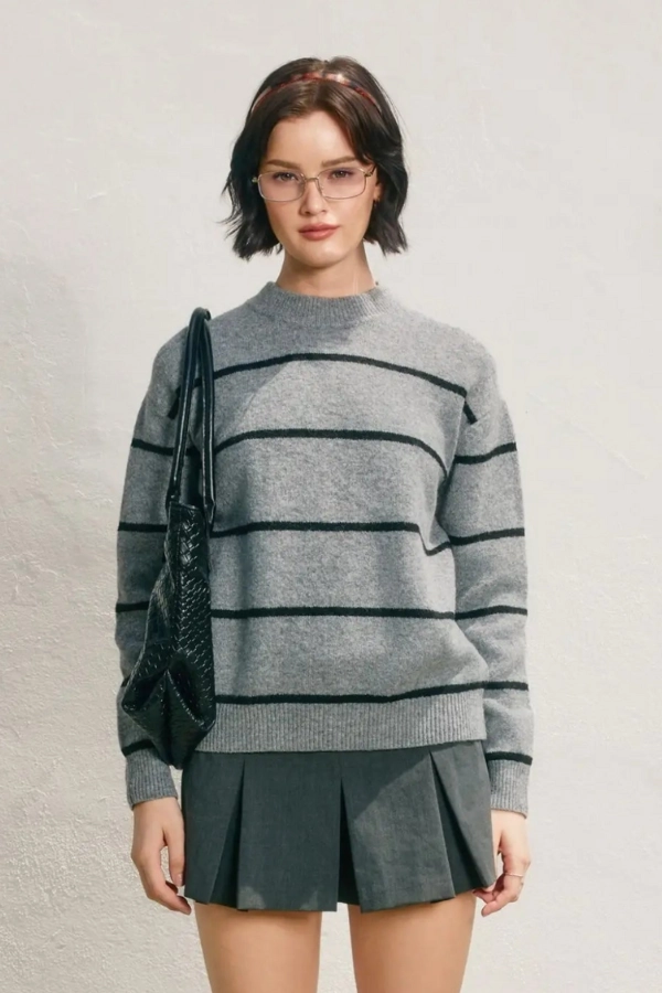 Eva Crewneck Striped Sweater - Grey & Black LowImpact Manufacturing