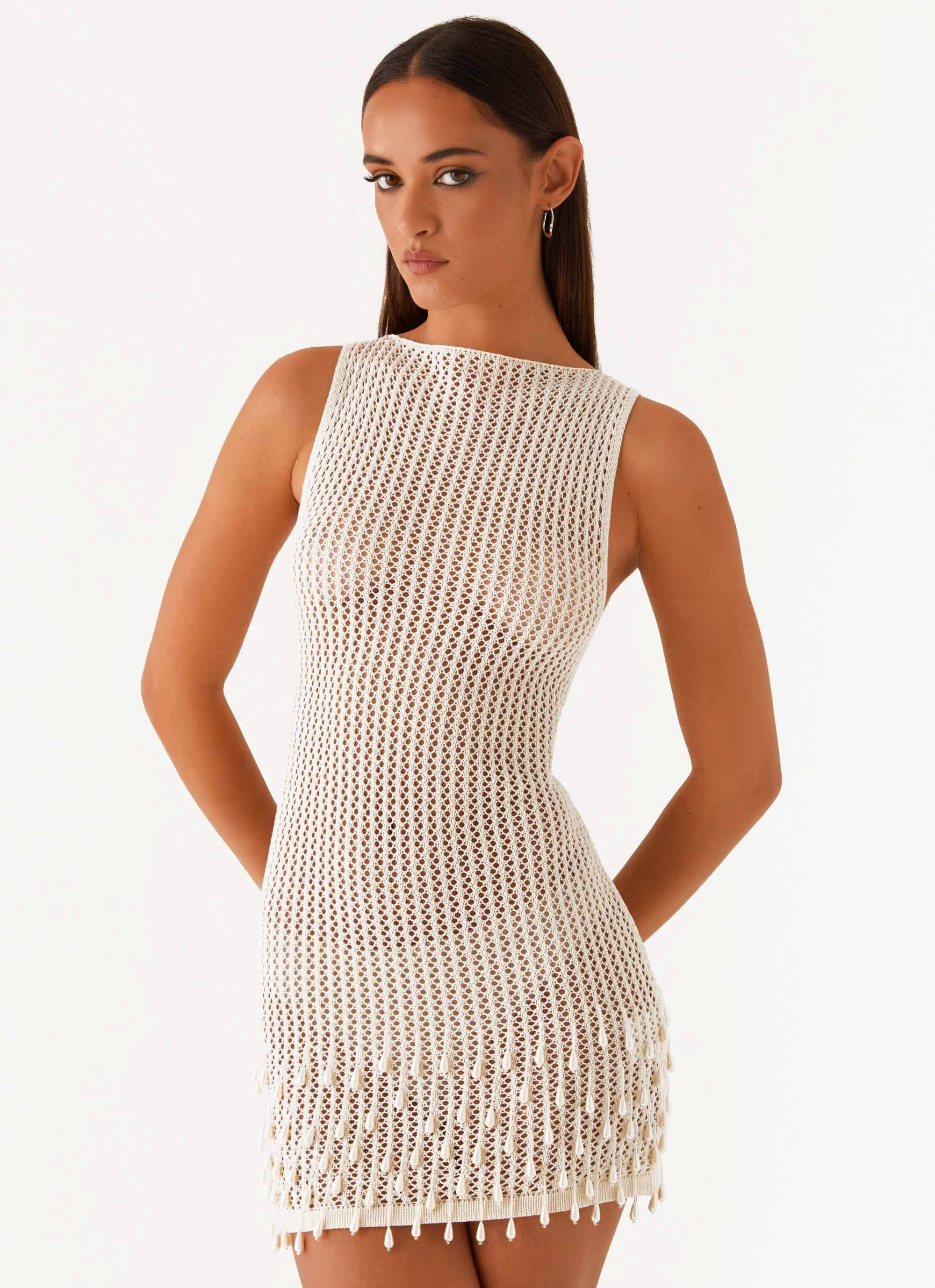 Miracle Beaded Crochet Mini Dress - Ivory Smooth Layering