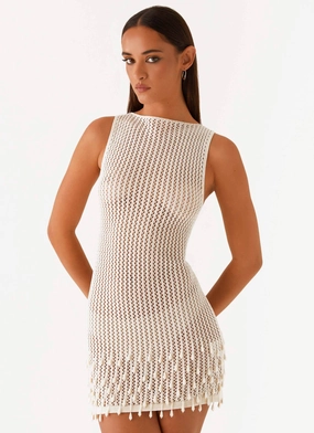 Miracle Beaded Crochet Mini Dress - Ivory Smooth Layering