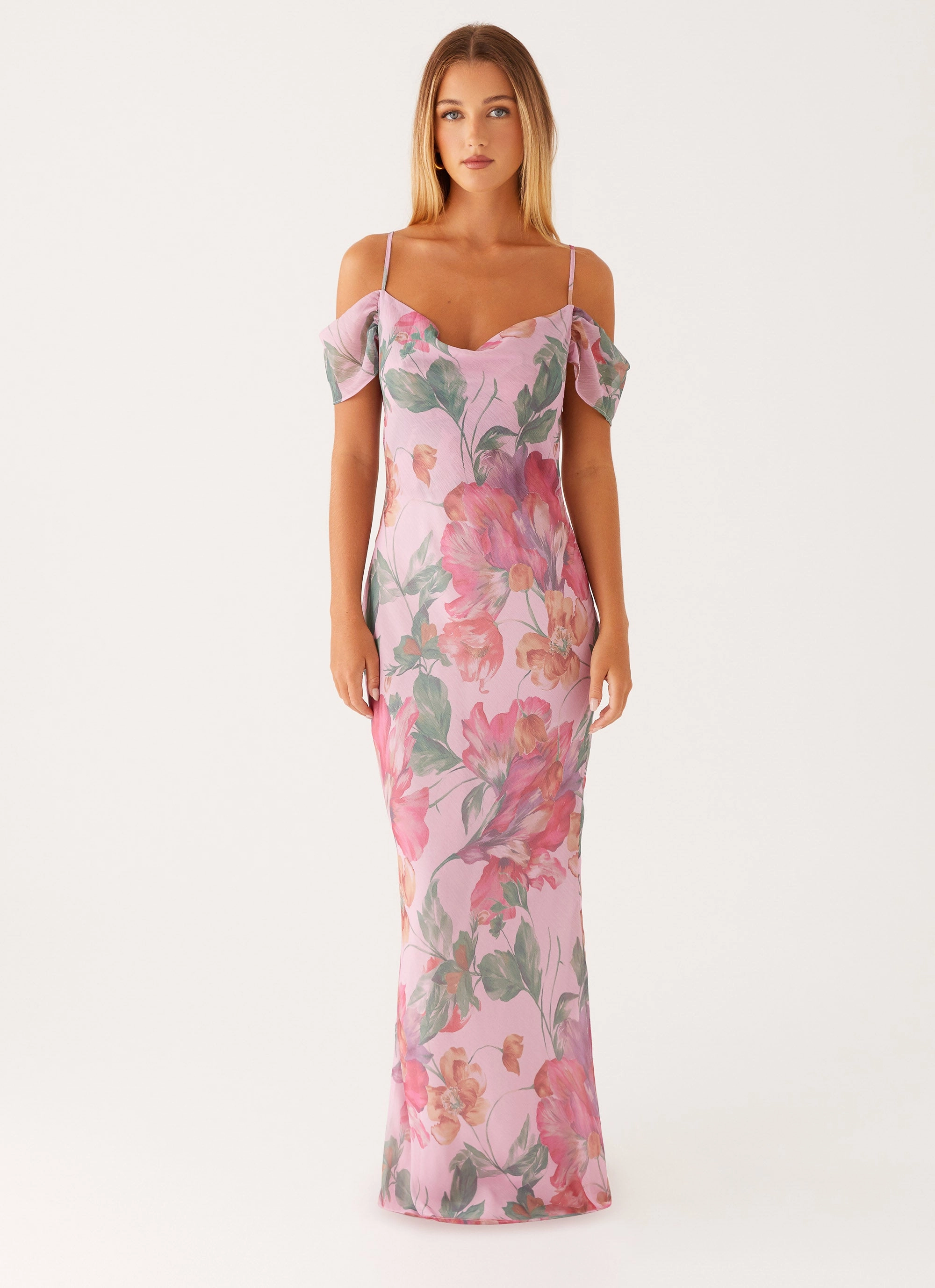 Seline Maxi Dress - Pink Floral Everyday Wear Winter Wrap