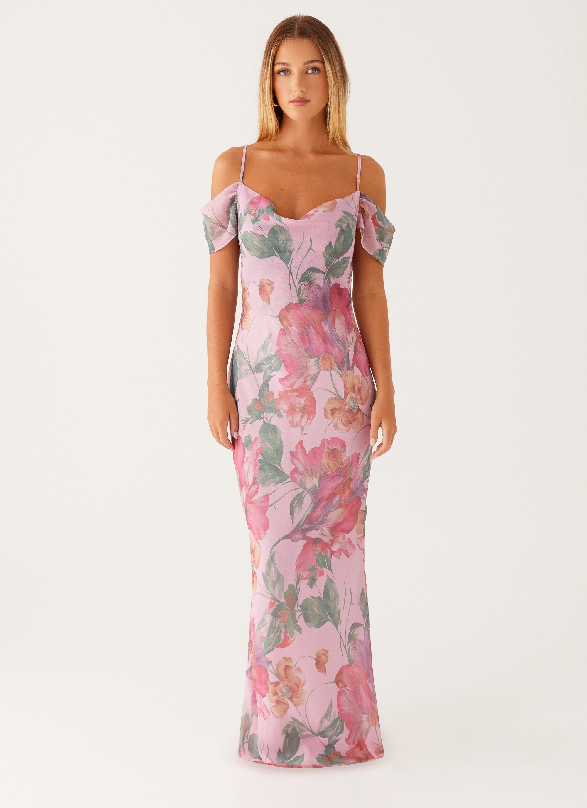 Abstract Pattern Minimalist feel Seline Maxi Dress - Pink Floral