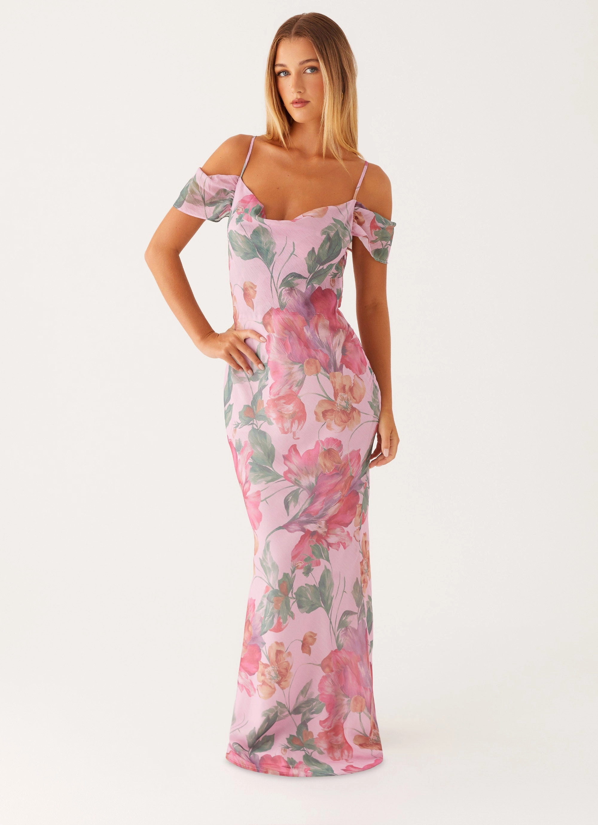 Seline Maxi Dress - Pink Floral Soft Motion