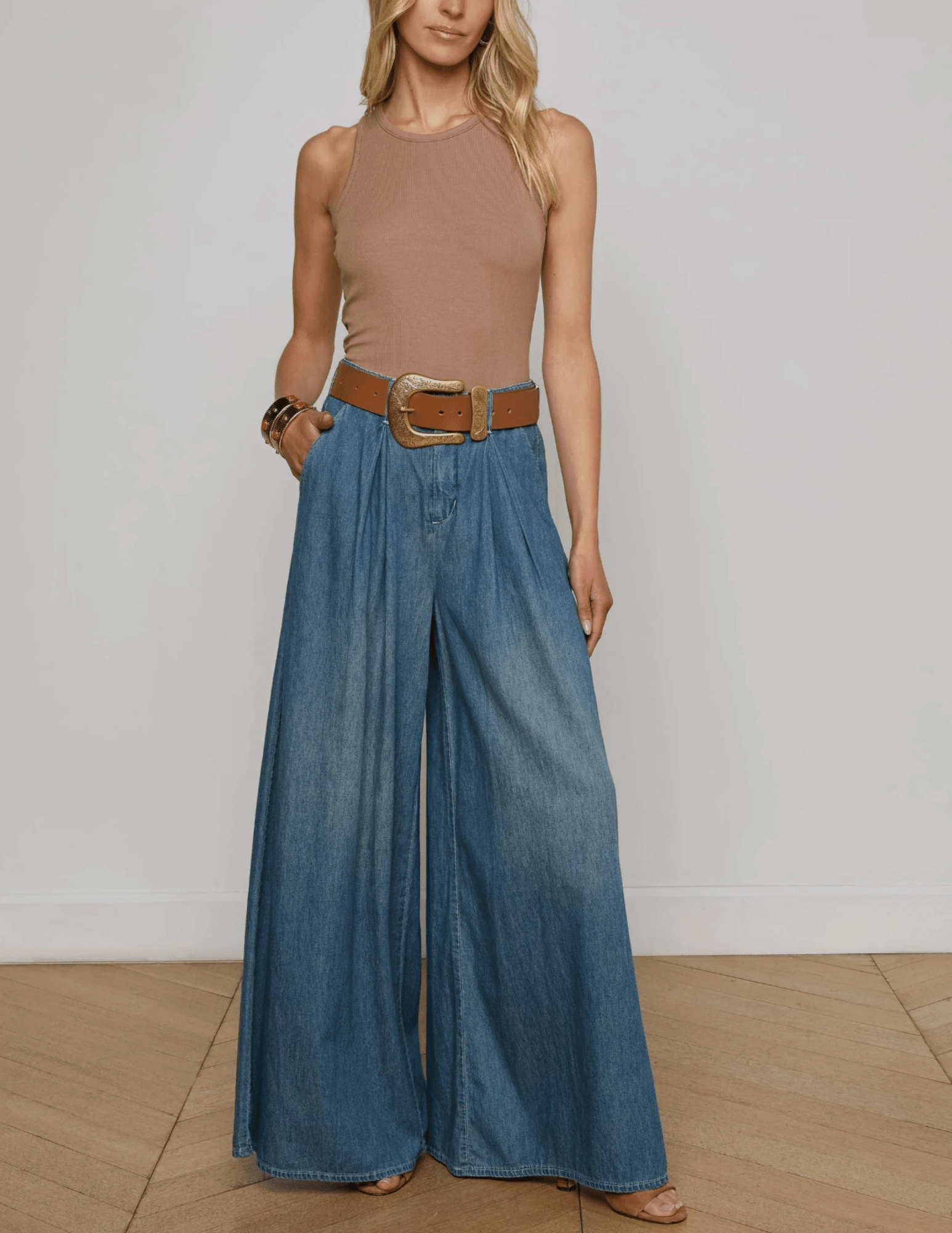 L'AGENCE Lorenza High Rise Palazzo Jeans in Saratoga Shrink Resistant Denim