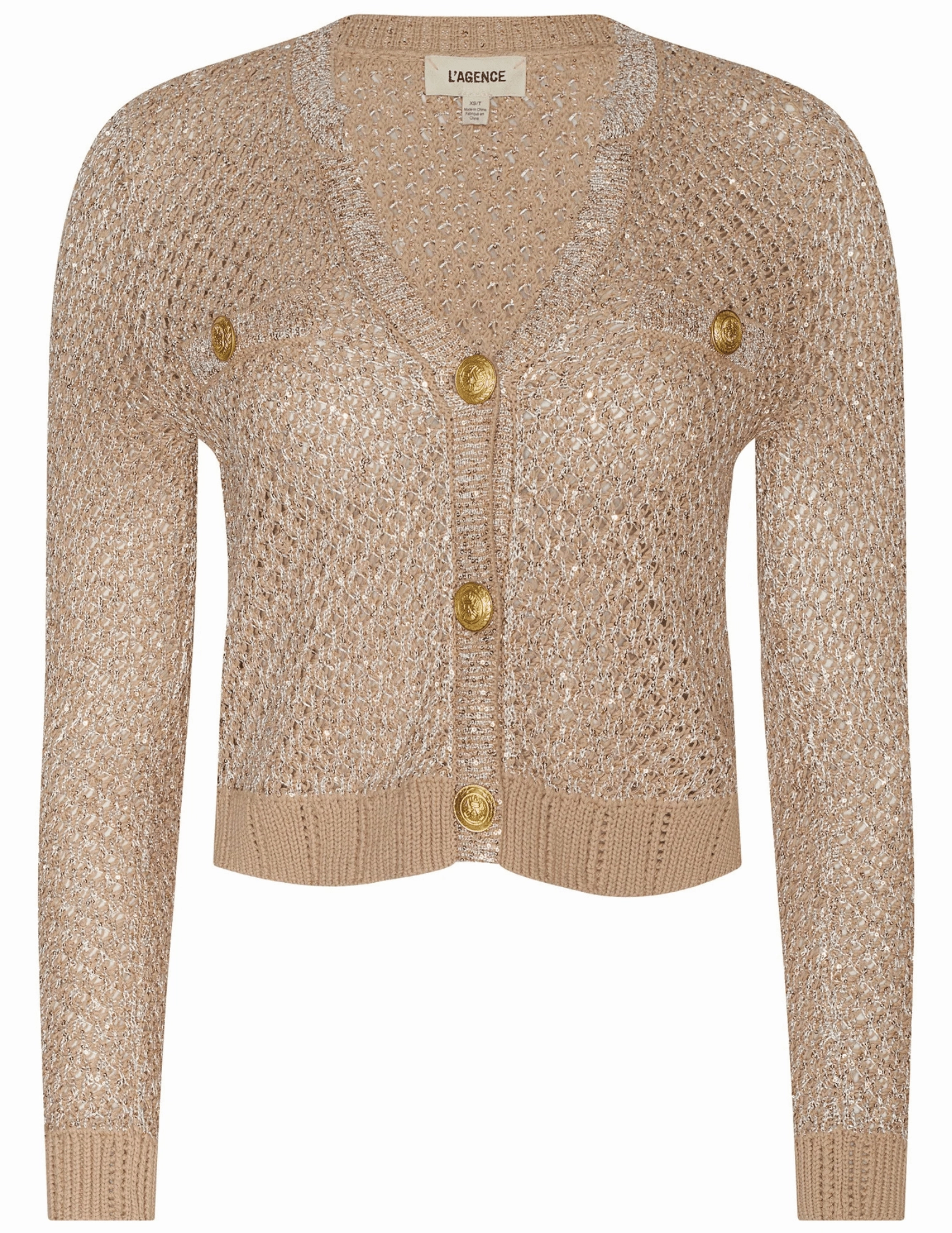 L'AGENCE Blanca Sequin Cropped Sequin Cardigan Winter Apparel