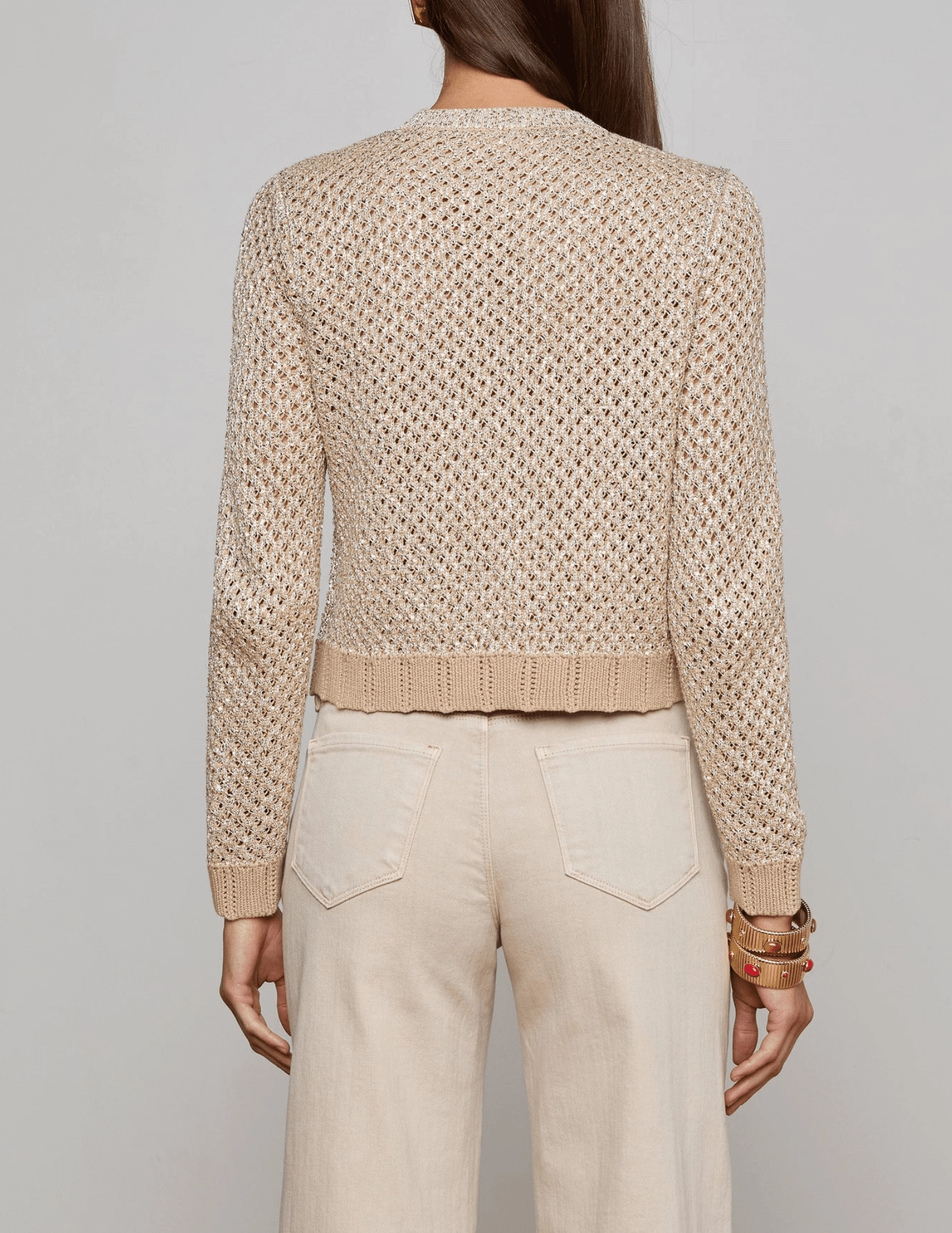 Fitted Shirt Anti Fade Technology L'AGENCE Blanca Sequin Cropped Sequin Cardigan