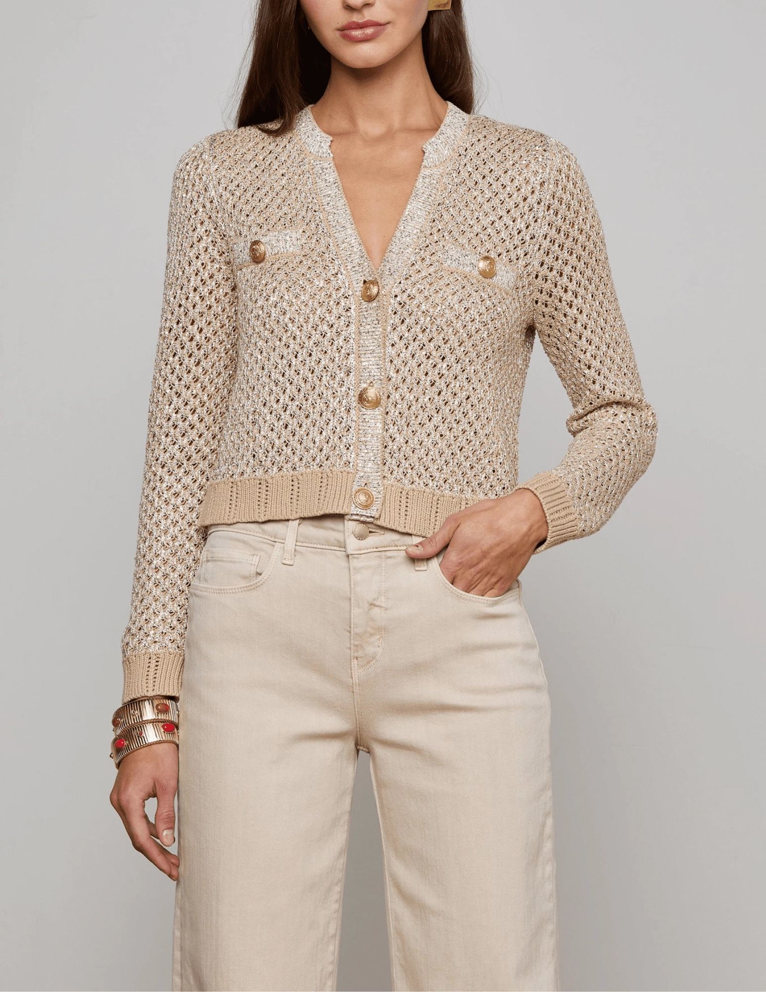 Versatile Layering Basic Layering L'AGENCE Blanca Sequin Cropped Sequin Cardigan