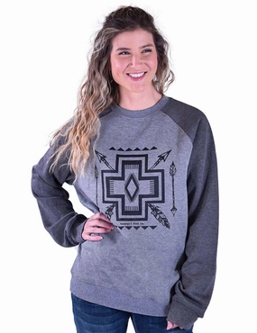 Cowgirl Tuff Womens Aztec Print Ash Poly/Rayon Sweatshirt Cozy Fabric Loopback Fabric