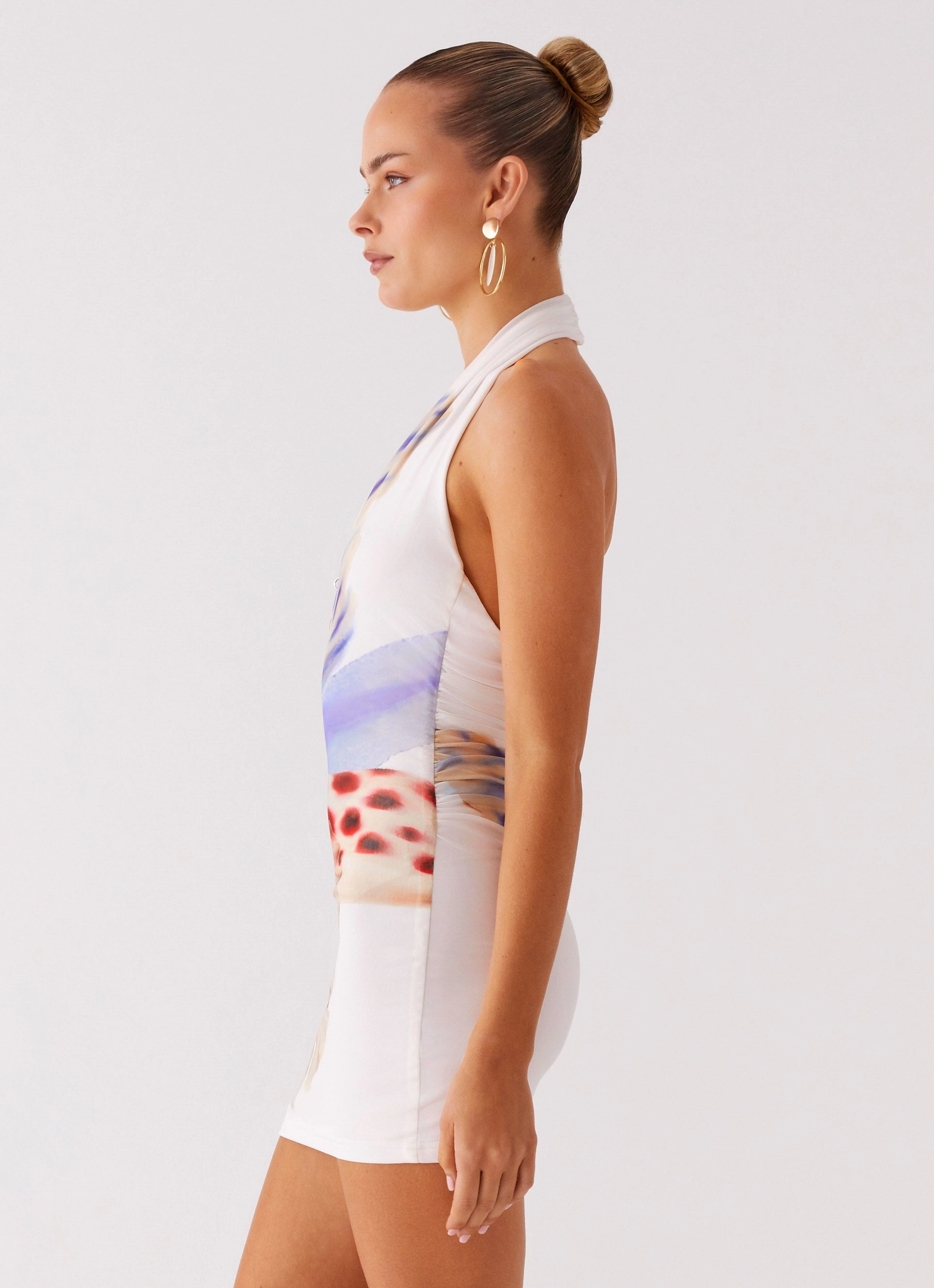 No Time Mini Dress - White Sea Bloom Fitted Look