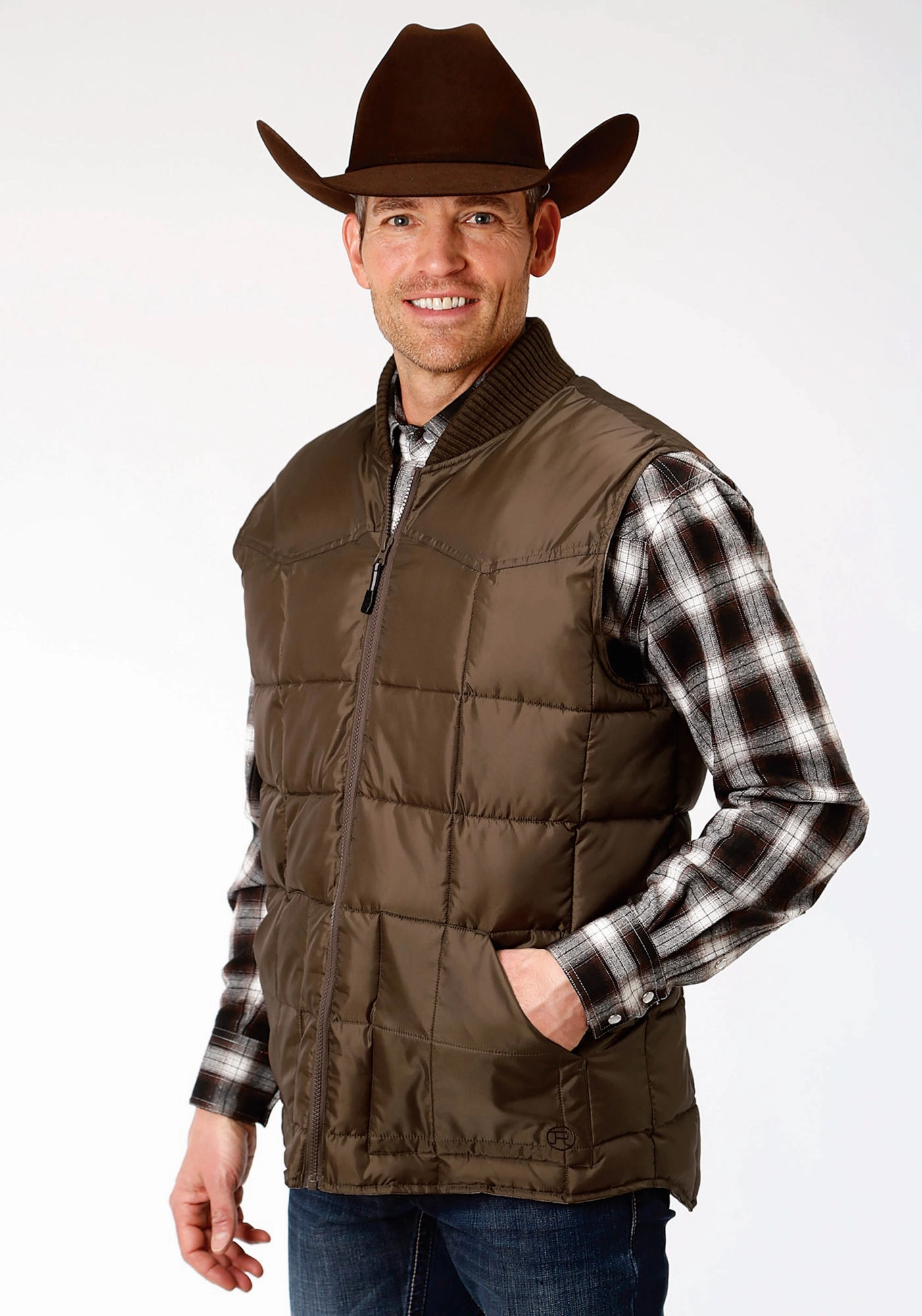 Hooded Comfort Fit Roper Mens Chocolate Polyester Quilted Insulated Vest