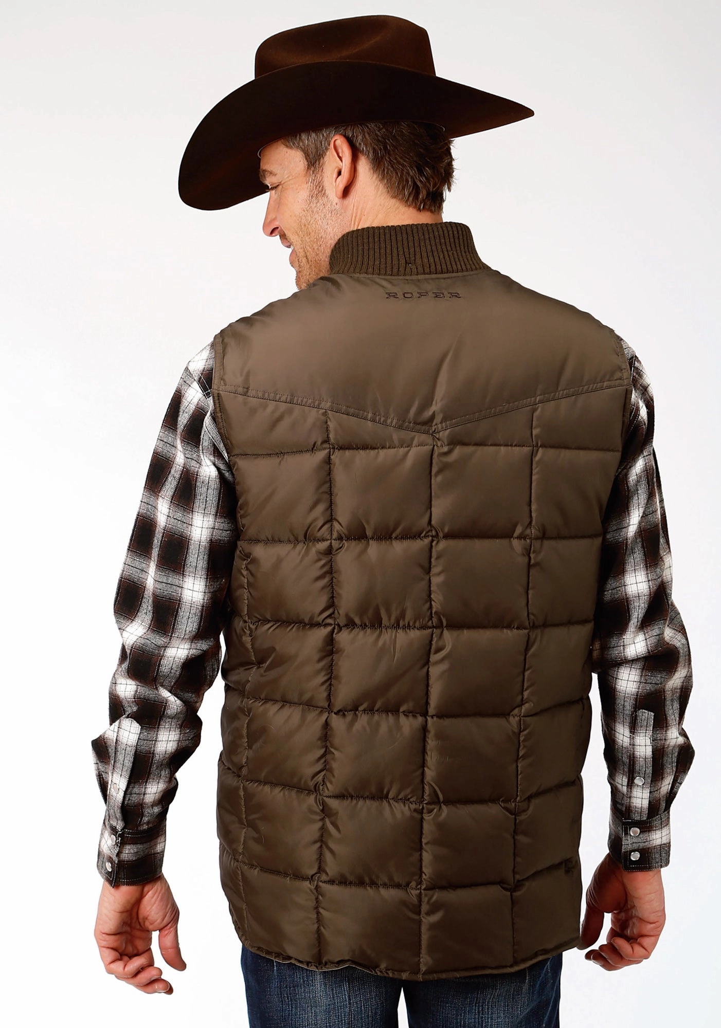 Roper Mens Chocolate Polyester Quilted Insulated Vest mesh ventilation