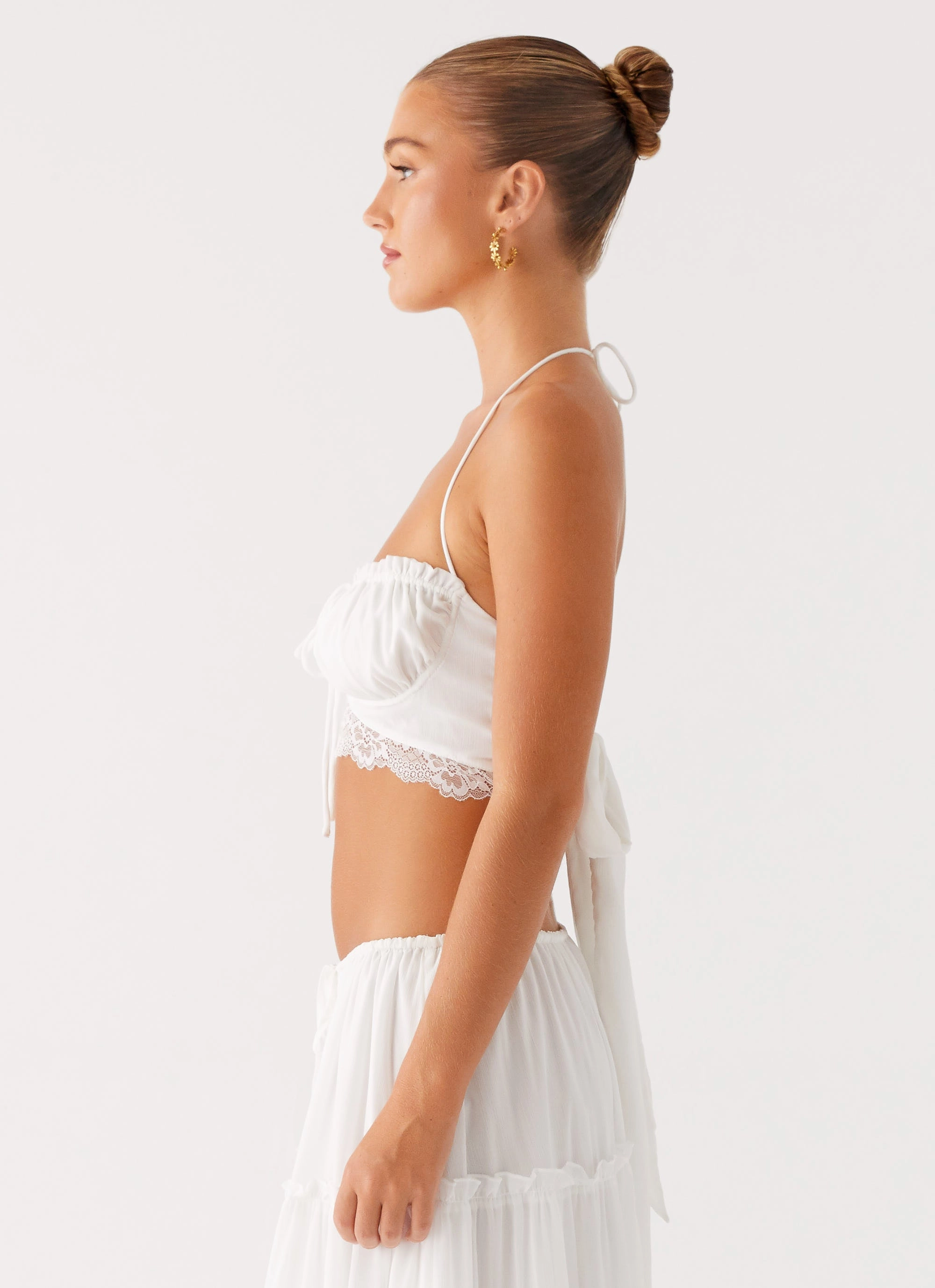 Evi Halterneck Top - Ivory Drop Shoulder Silhouette