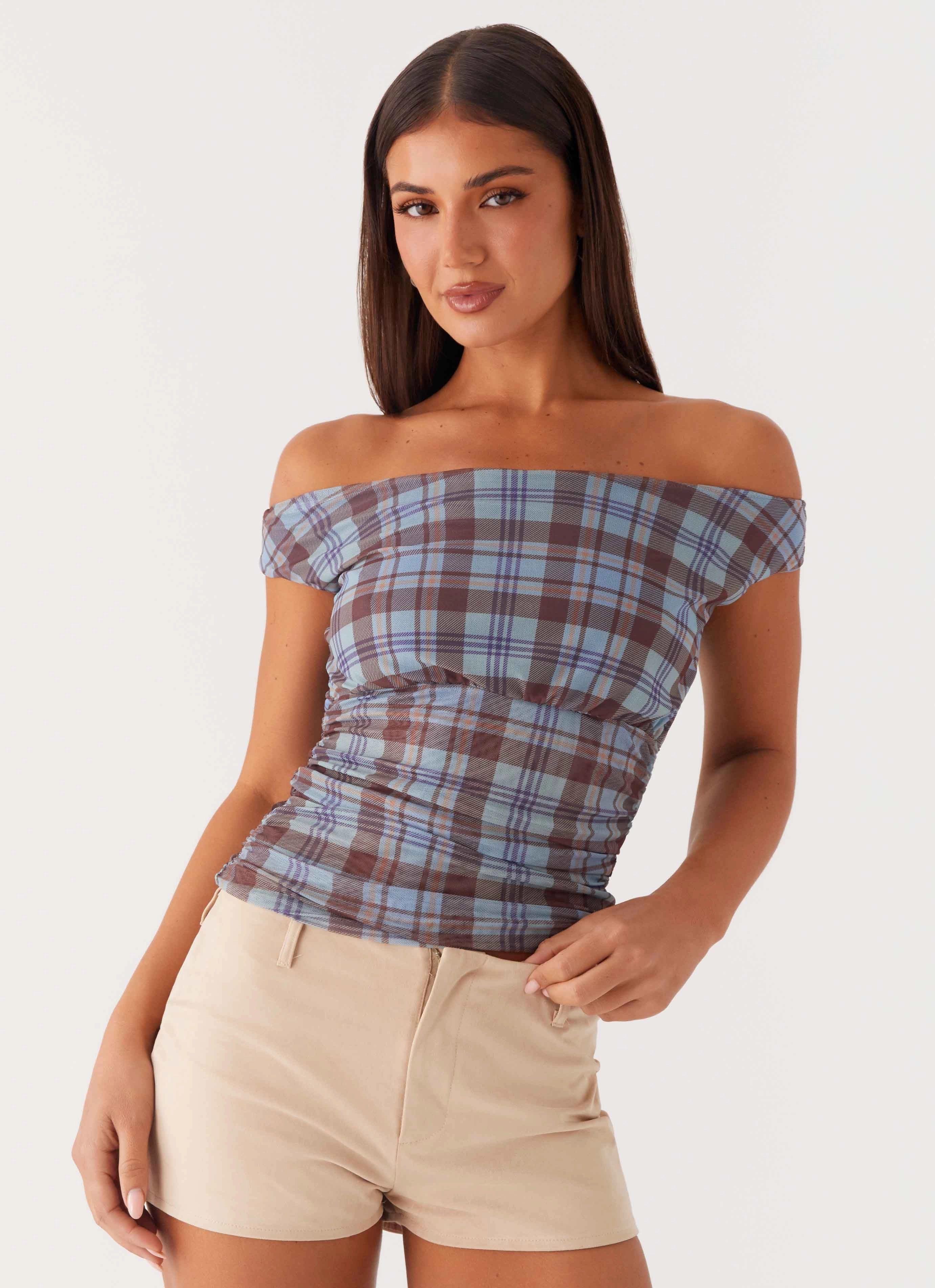 StretchFit Reflective Trims Zahli Off Shoulder Top - Shoreline Check