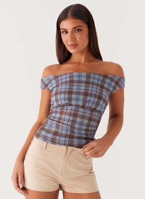 StretchFit Reflective Trims Zahli Off Shoulder Top - Shoreline Check