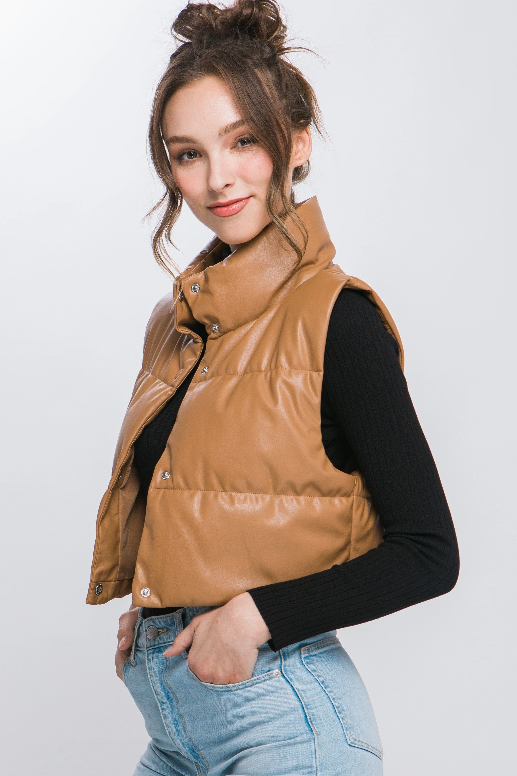 Susie Faux Leather Puffy Vest FourWay Stretch