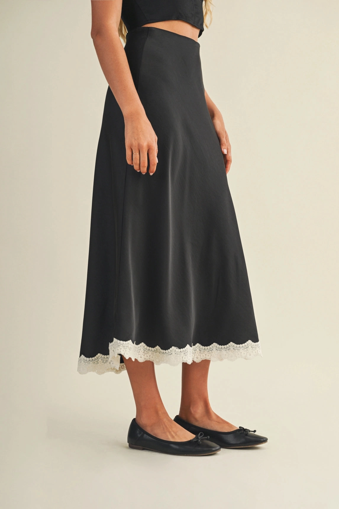 Lace Trimmed Maxi Skirt - Black Form Fitting
