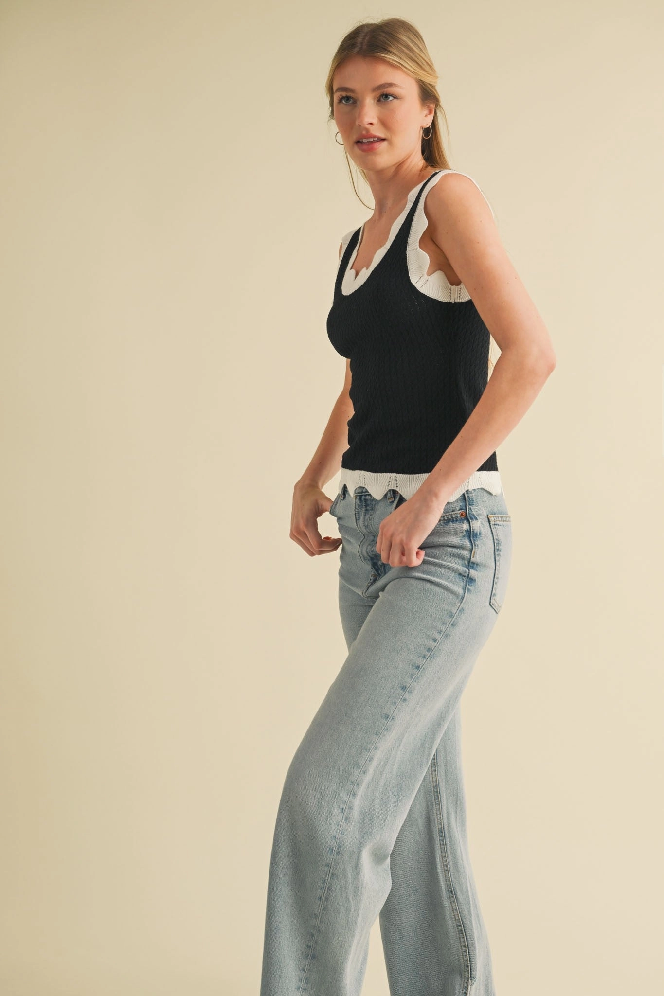 Pointelle Knit Sweater Tank AntiPilling Finish Yarn Dyed Fabric