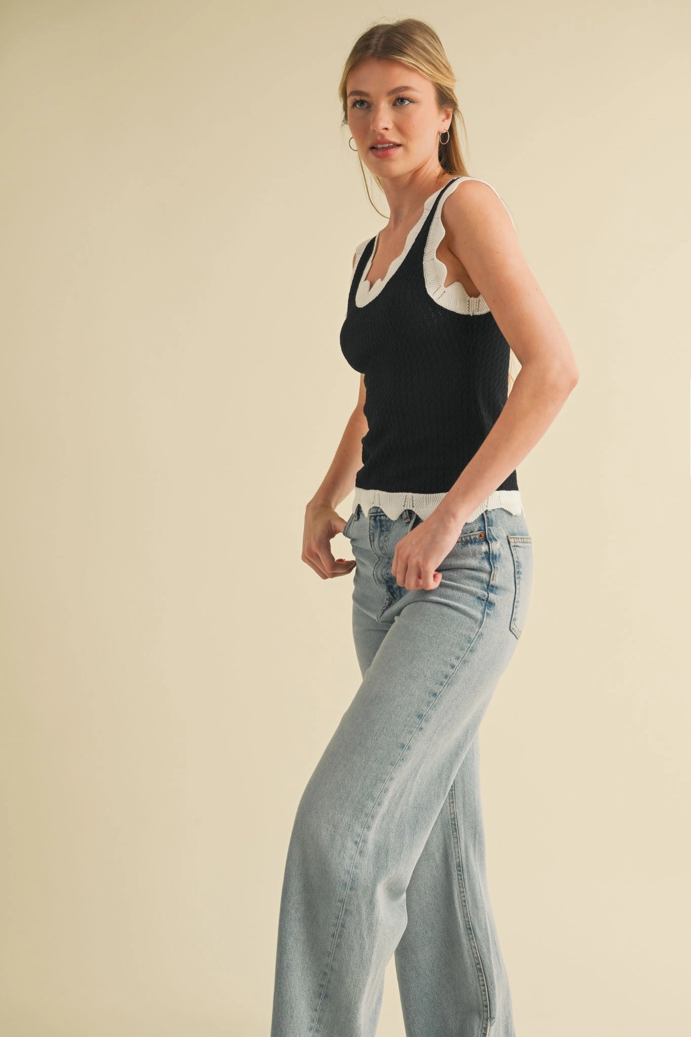 Pointelle Knit Sweater Tank Soft Wool