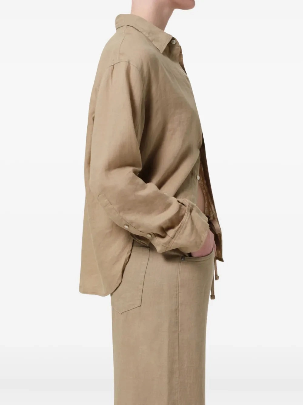 Kayla Shrunken Linen Shirt in Gobi Structured Shoulder Eco Friendly Dye Process