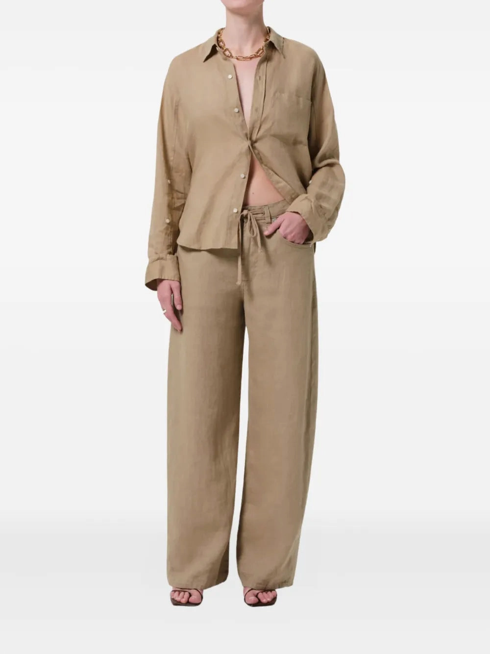 Kayla Shrunken Linen Shirt in Gobi SnagResistant Fabric Cool Fabric