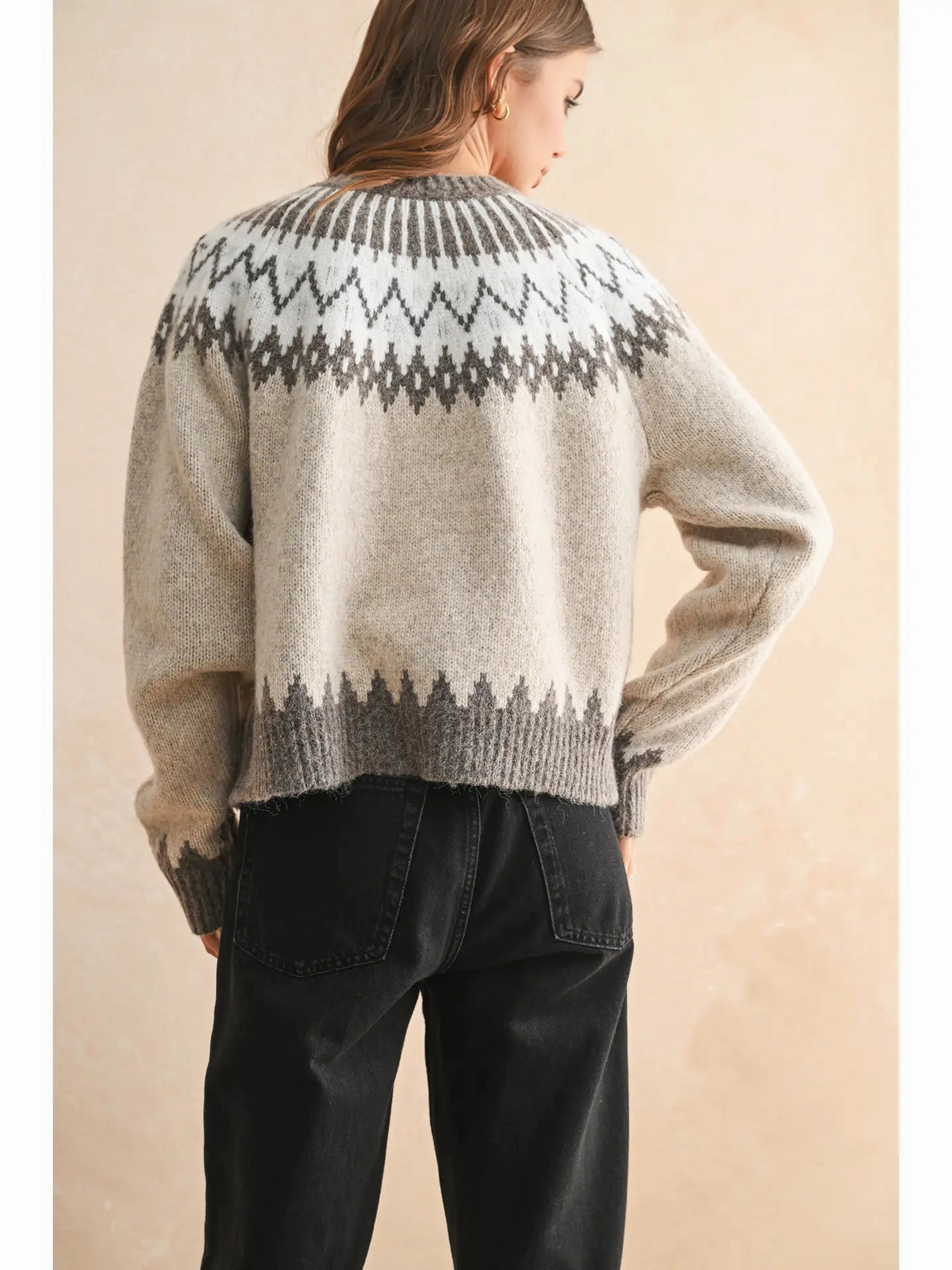 Tagless Comfort Collar Fair Isle Patterned Cardigan