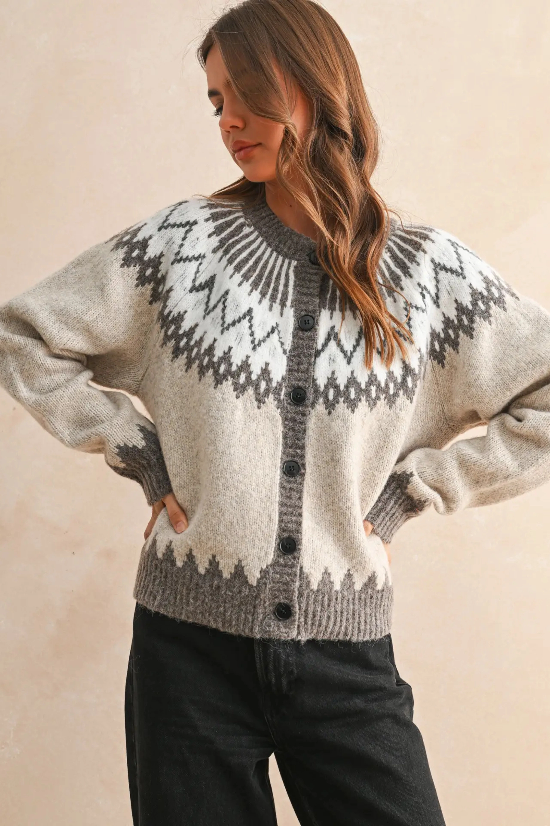 CollapsibleFrame Fair Isle Patterned Cardigan