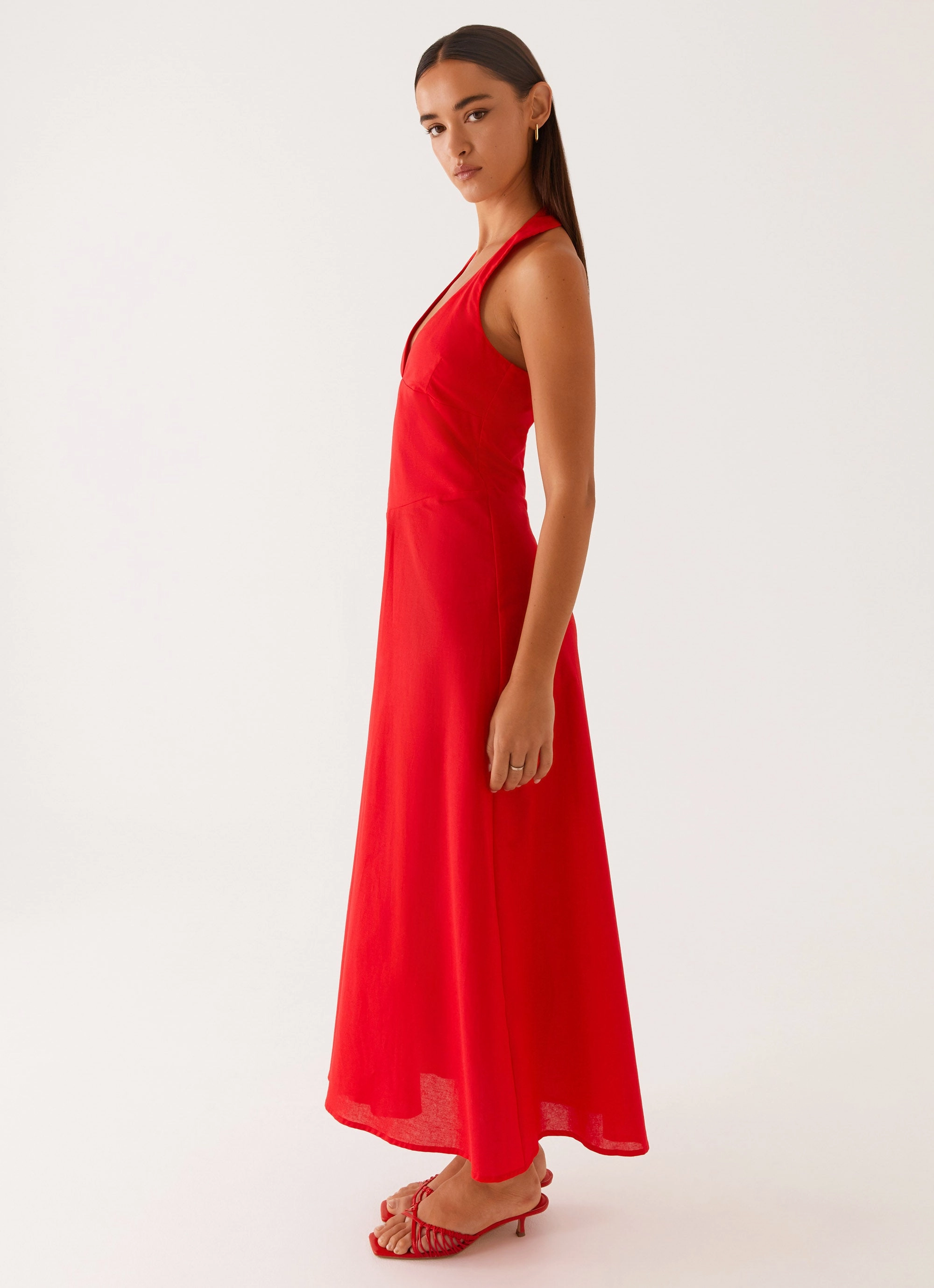 Relaxed Layers Elegant Fabric Falling For You Midi Dress - Red