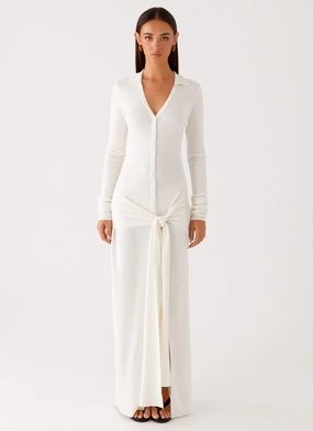 Sabetha Knit Maxi Dress - White SoftTouchTexture Back Glow