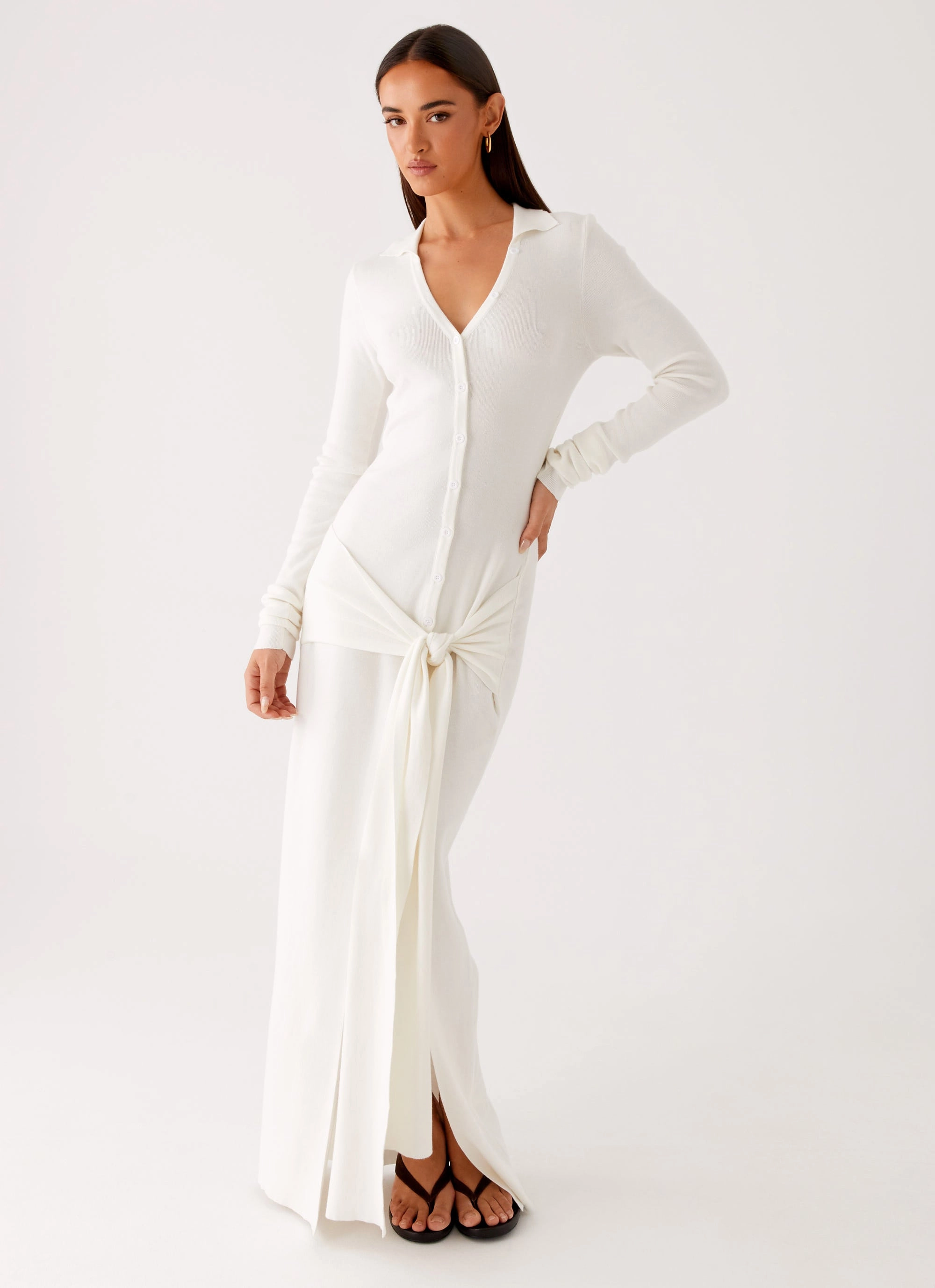 Comfortable fit Cold-Shoulder Sabetha Knit Maxi Dress - White
