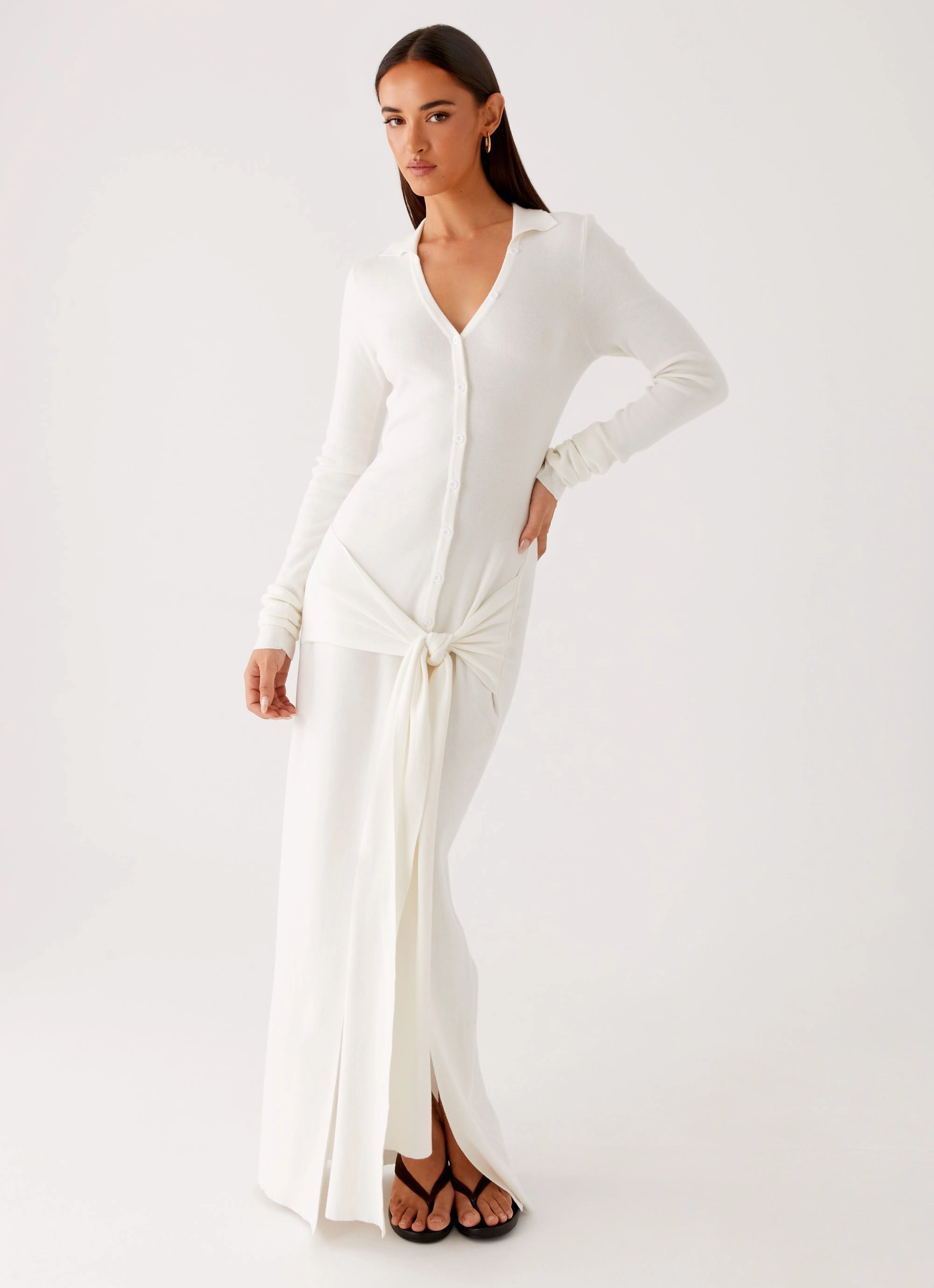 Sabetha Knit Maxi Dress - White Natural Fit Hidden Pocket