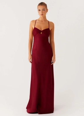 Joanie Maxi Dress - Maroon Figure-Skimming