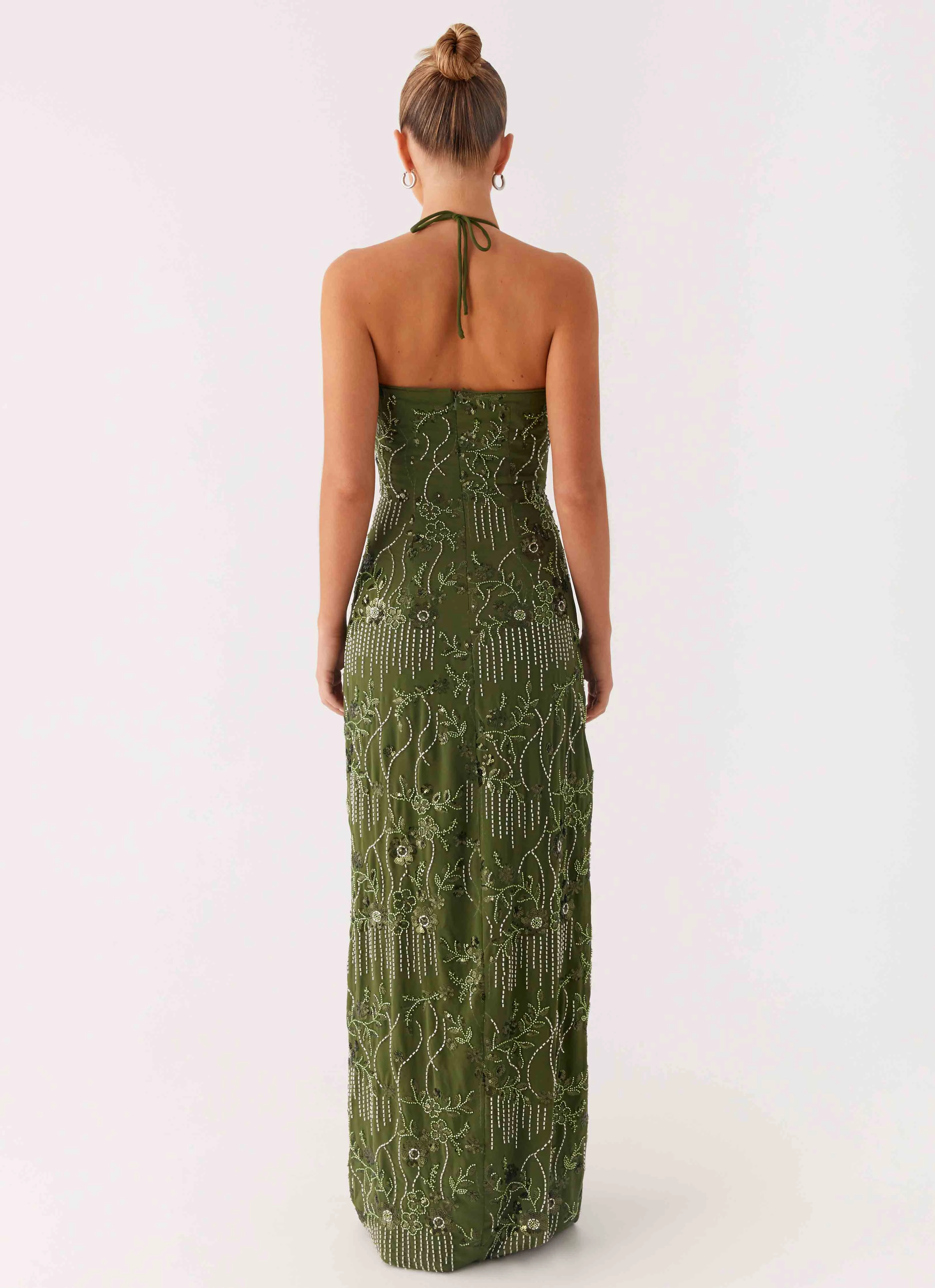 Phoenicia Beaded Maxi Dress - Khaki Elegant Mature City Essential