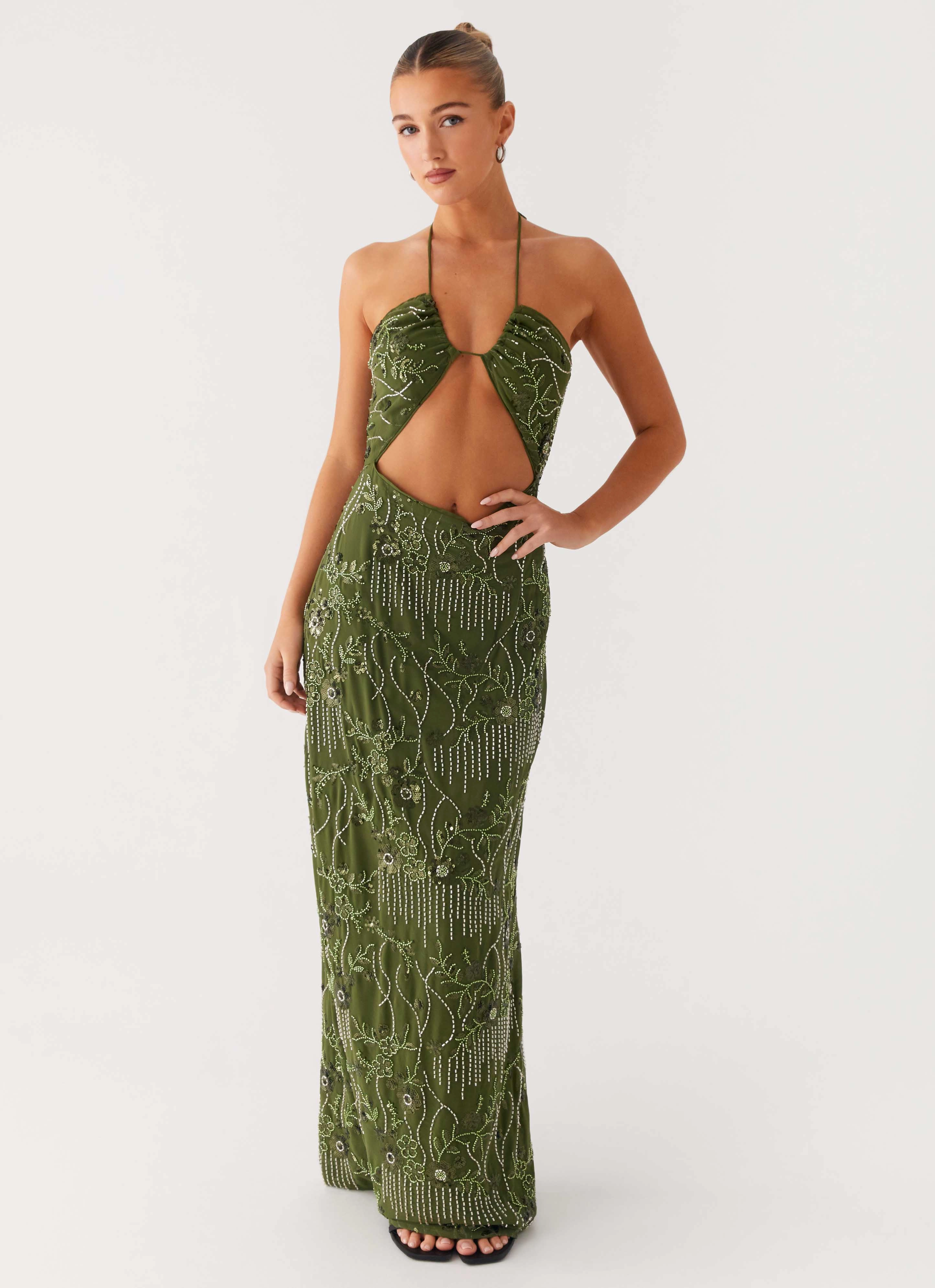 Phoenicia Beaded Maxi Dress - Khaki Cool Touch Air Comfort