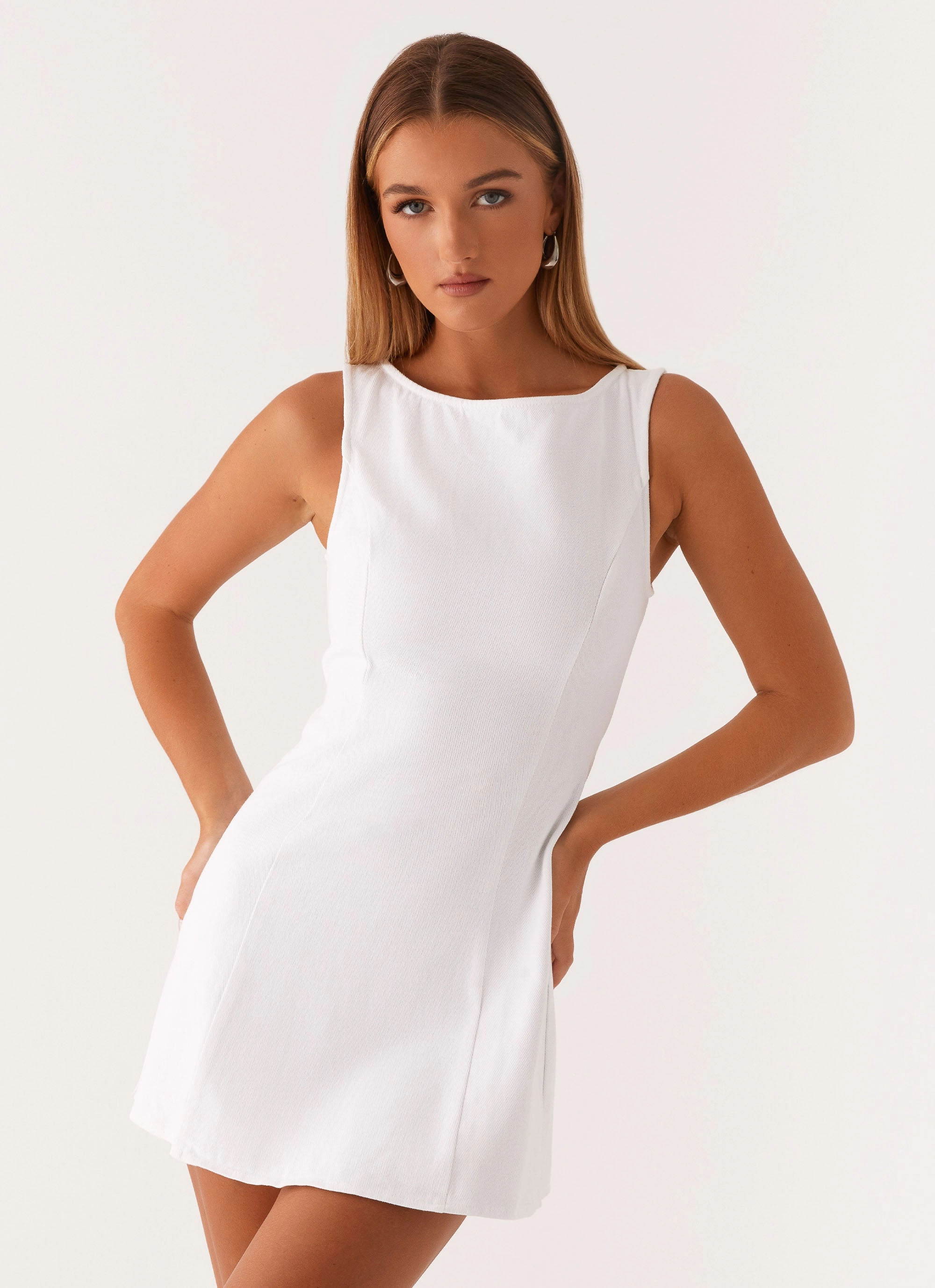 Fit Choice Clean Stitch Rochelle Denim Mini Dress - White