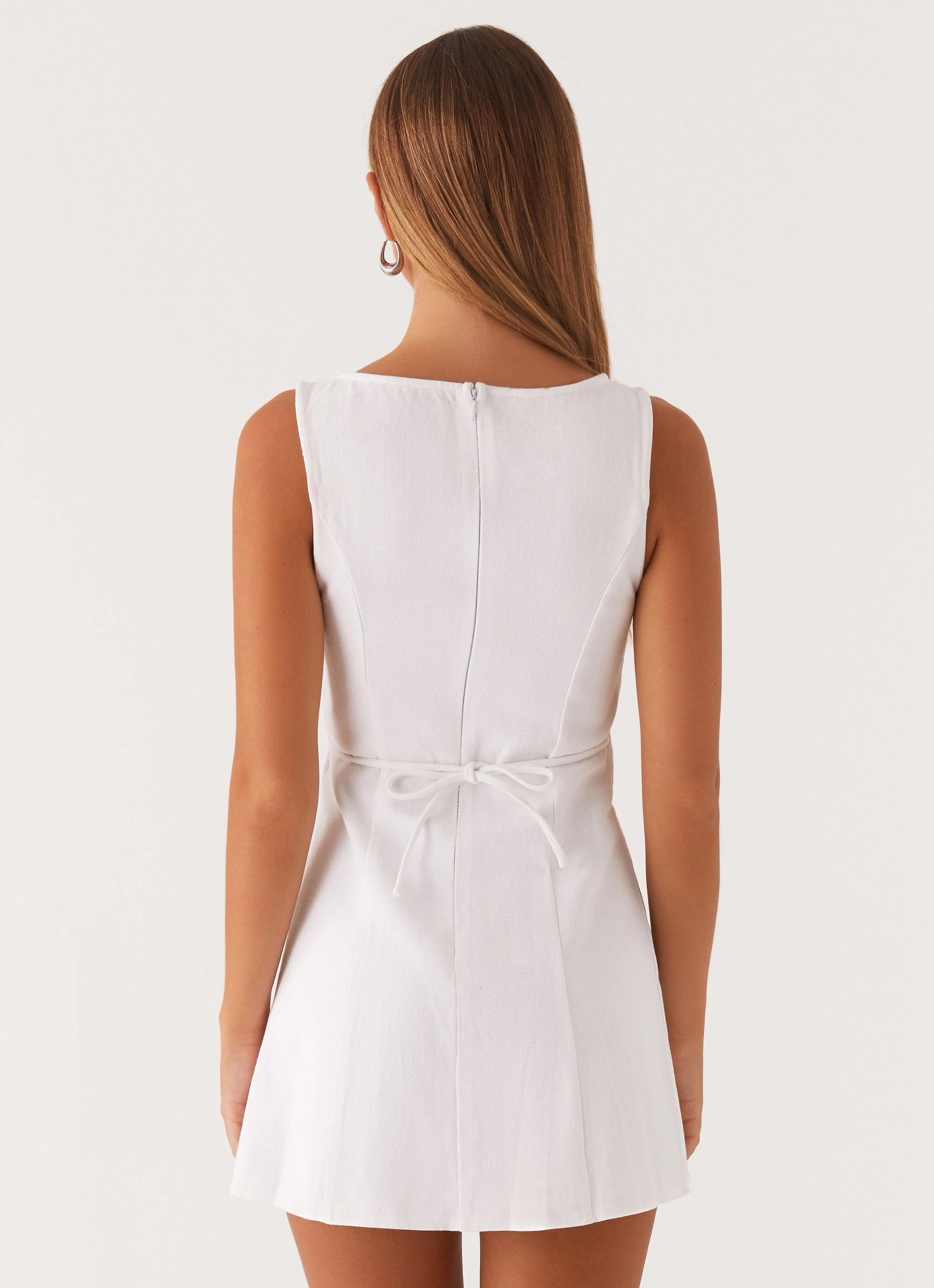 Soft Hue Bare Arm Rochelle Denim Mini Dress - White