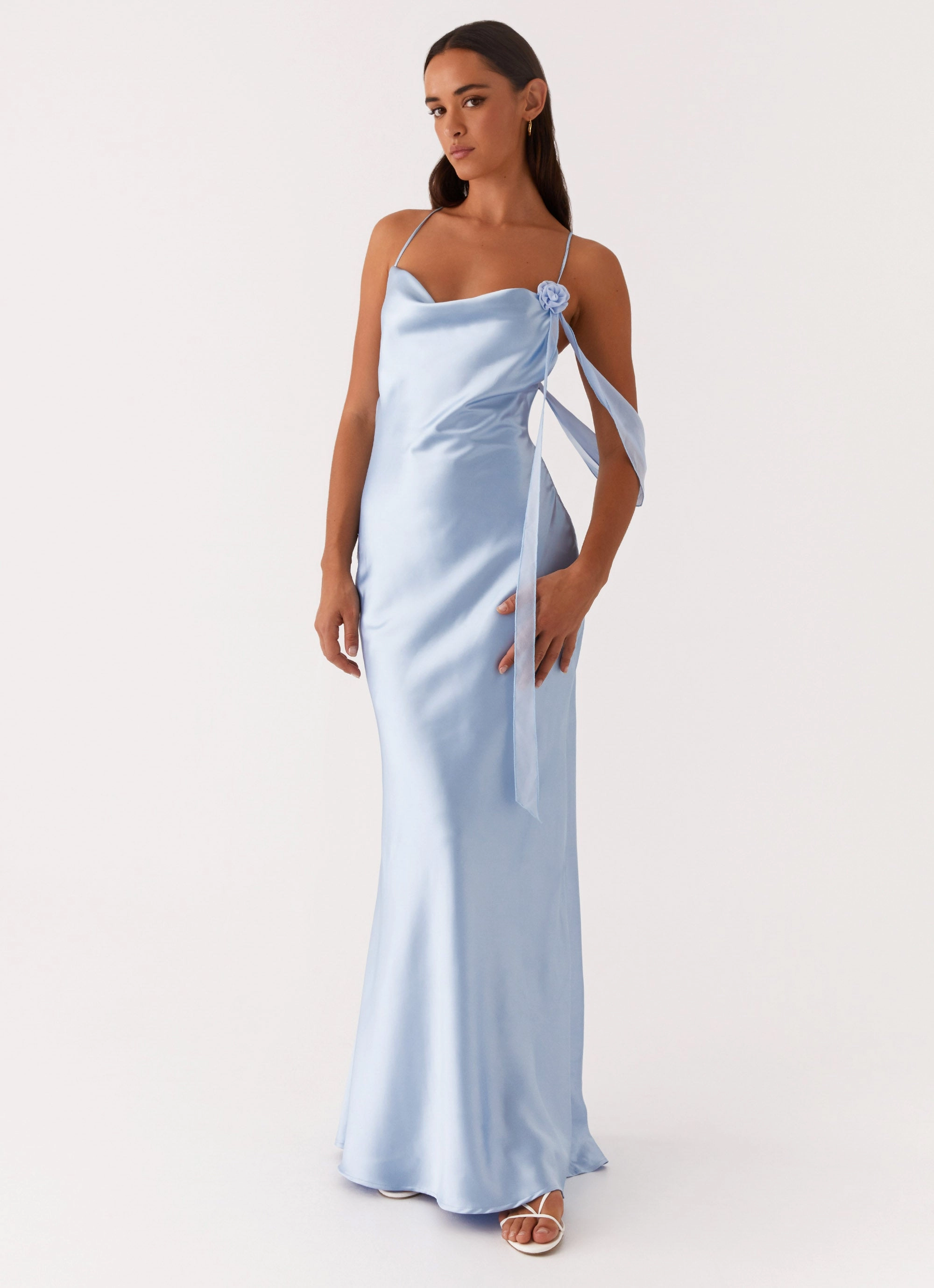 Too Sweet Satin Maxi Dress - Blue Neat Finish