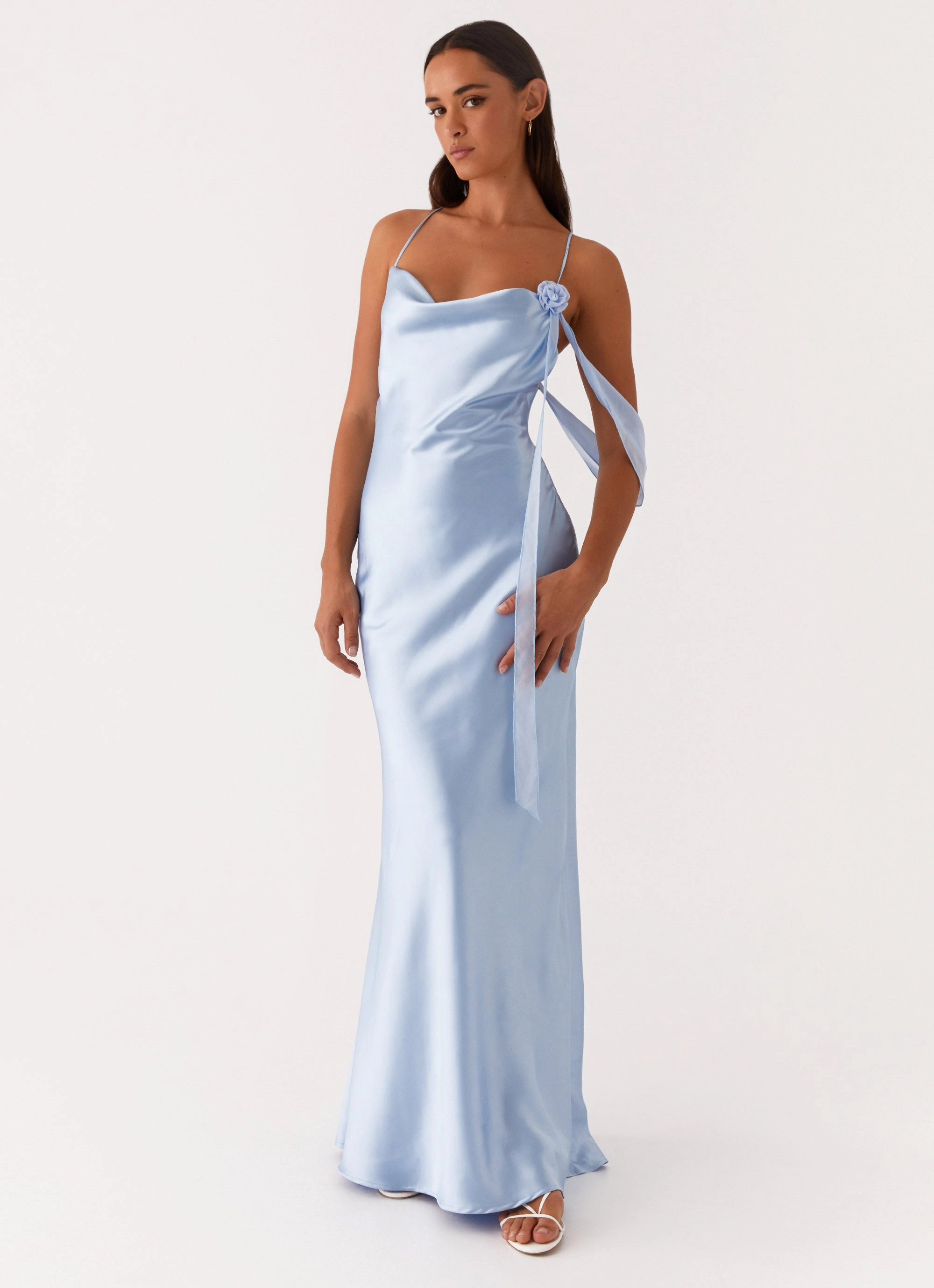 Too Sweet Satin Maxi Dress - Blue Raglan-Sleeve Vibrant Colors