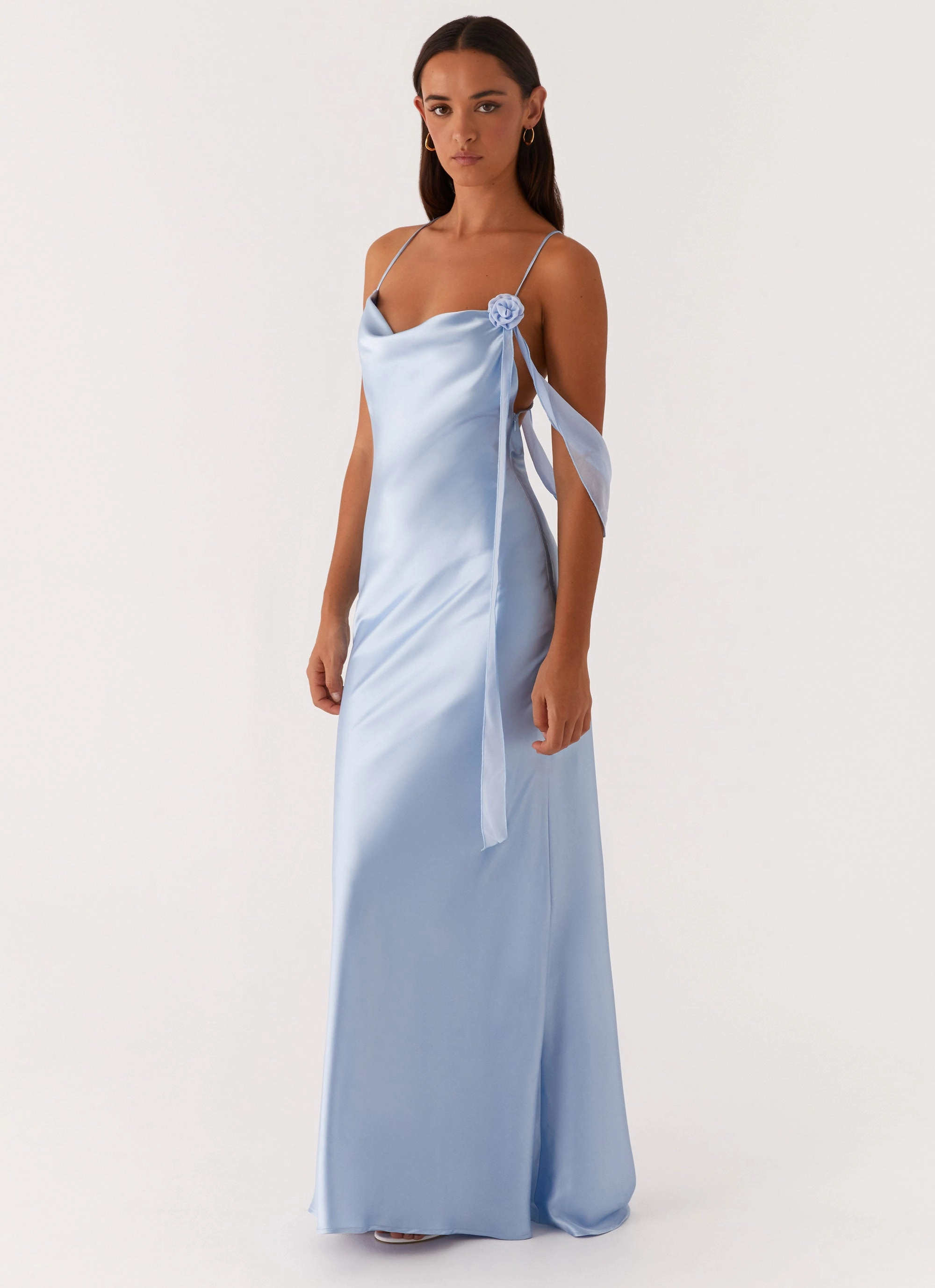 Too Sweet Satin Maxi Dress - Blue Trendy midi dress