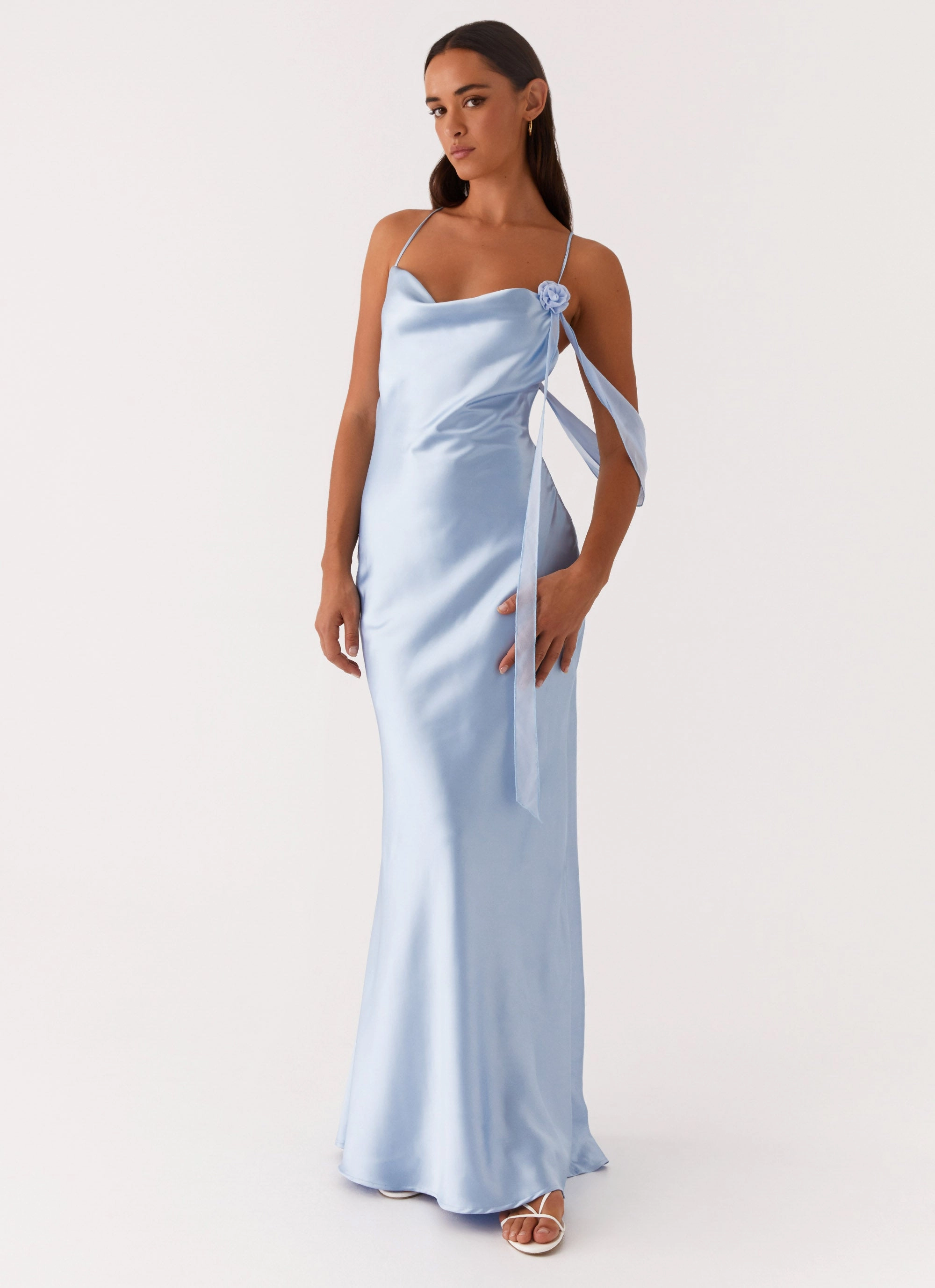 Applique-Detail Dreamy Motion Too Sweet Satin Maxi Dress - Blue