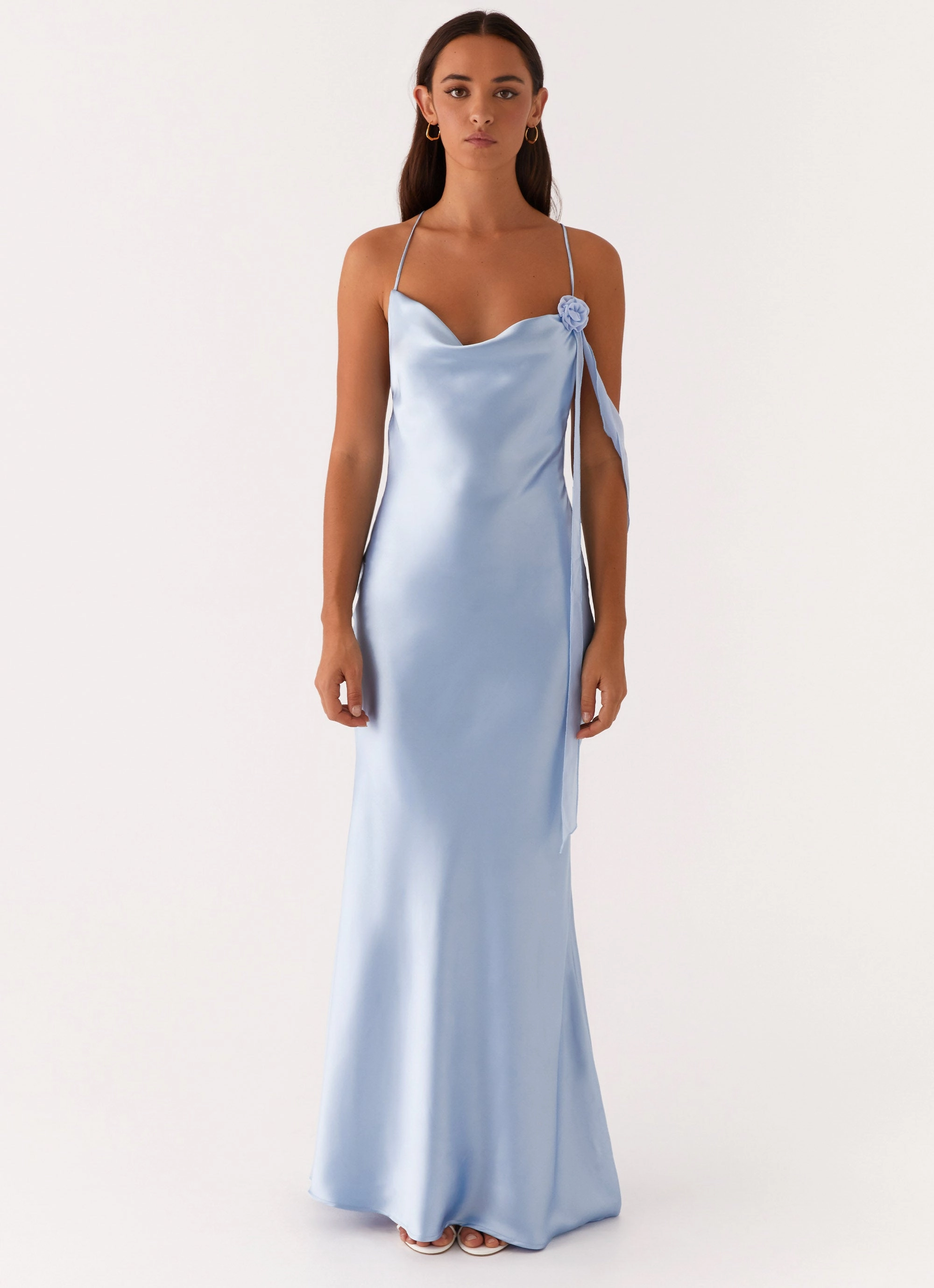 Rural Charm soft look Too Sweet Satin Maxi Dress - Blue