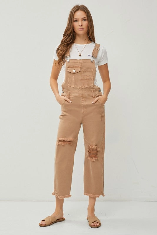 FoldableFeature Adjustable drawstring Farah High Rise Distressed Straight Overalls S-XL