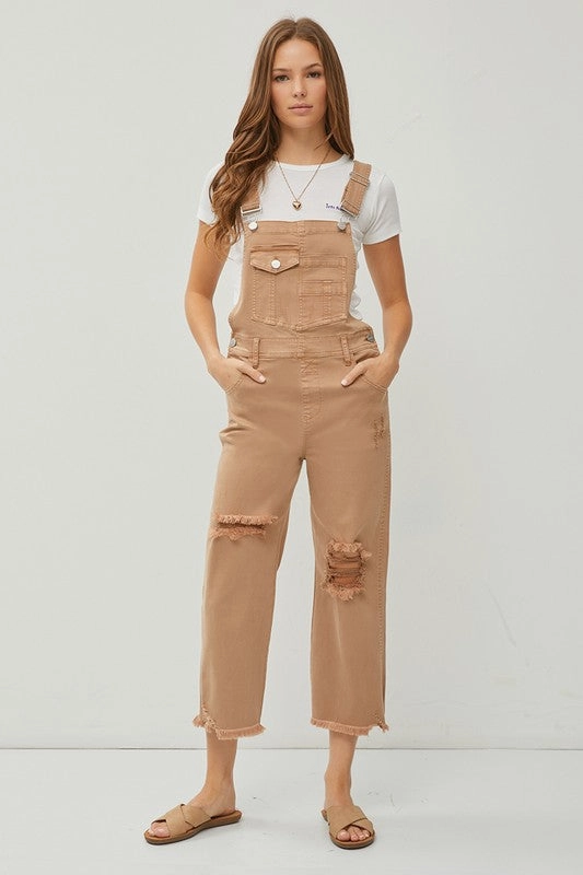 Farah High Rise Distressed Straight Overalls S-XL HiddenVentilationPockets