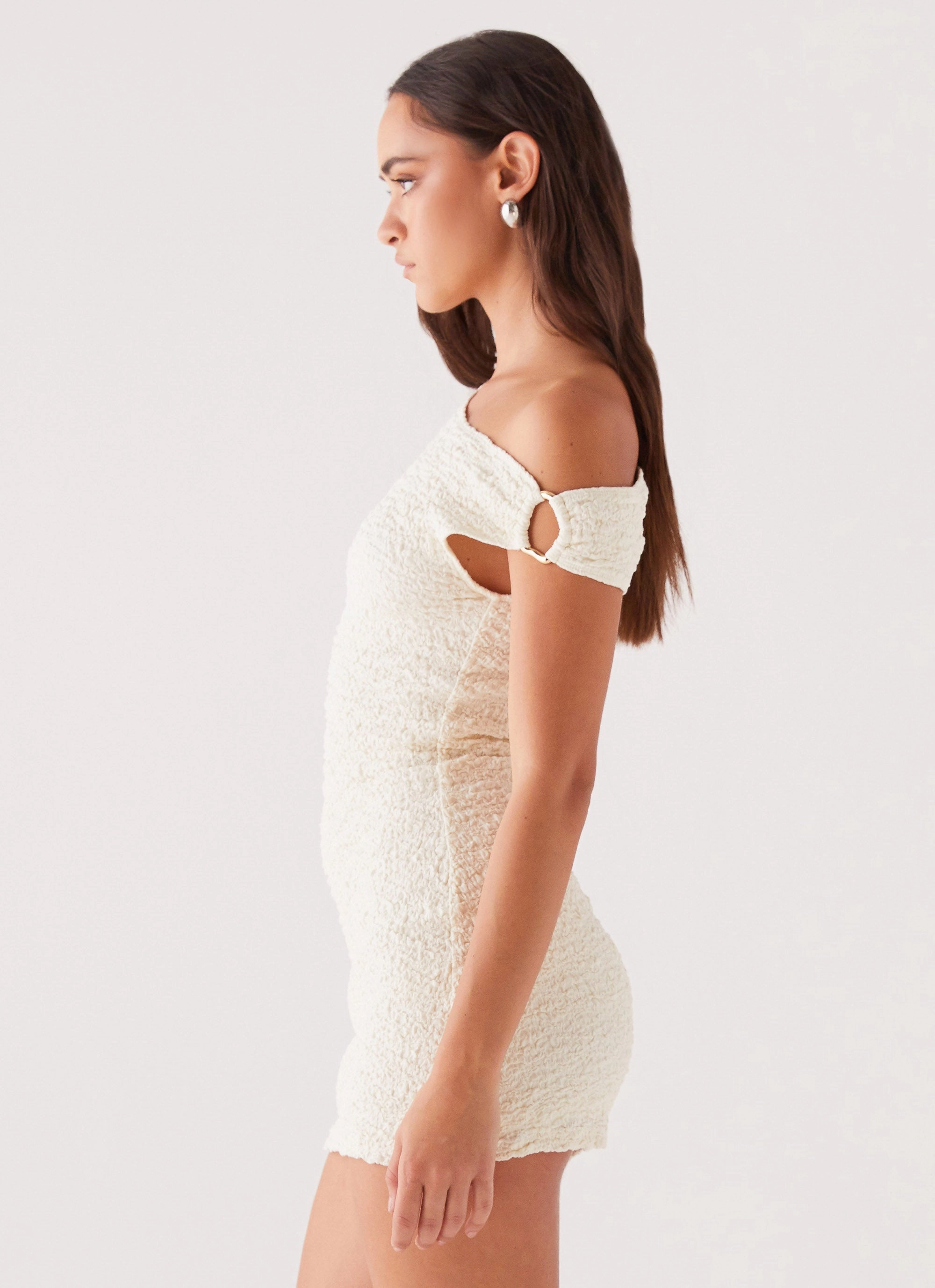 Silk-Blend Farah Off Shoulder Mini Dress - White