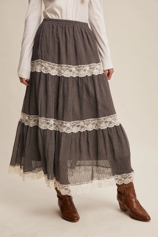 Gina Tiered Lace-trim Maxi Skirt Office Appropriate