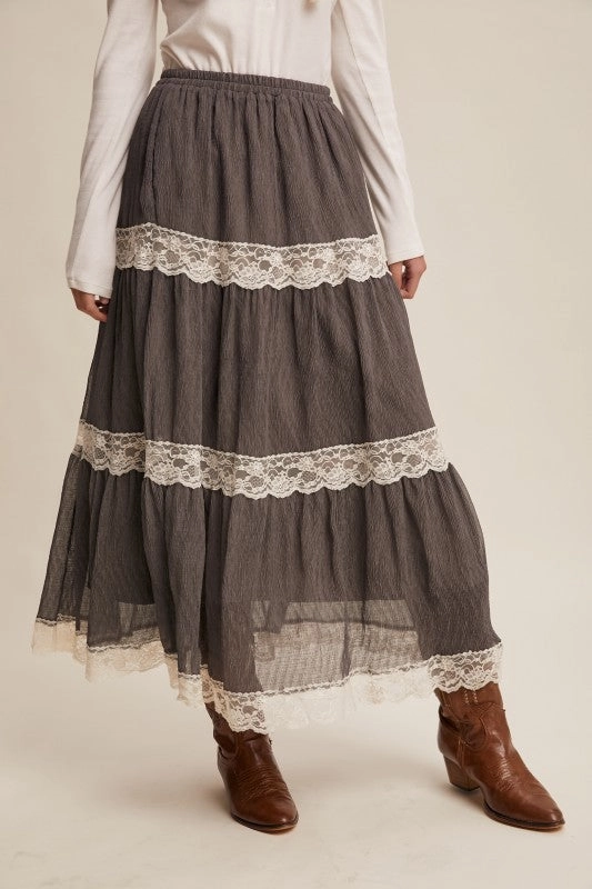 Iconic Style Gina Tiered Lace-trim Maxi Skirt