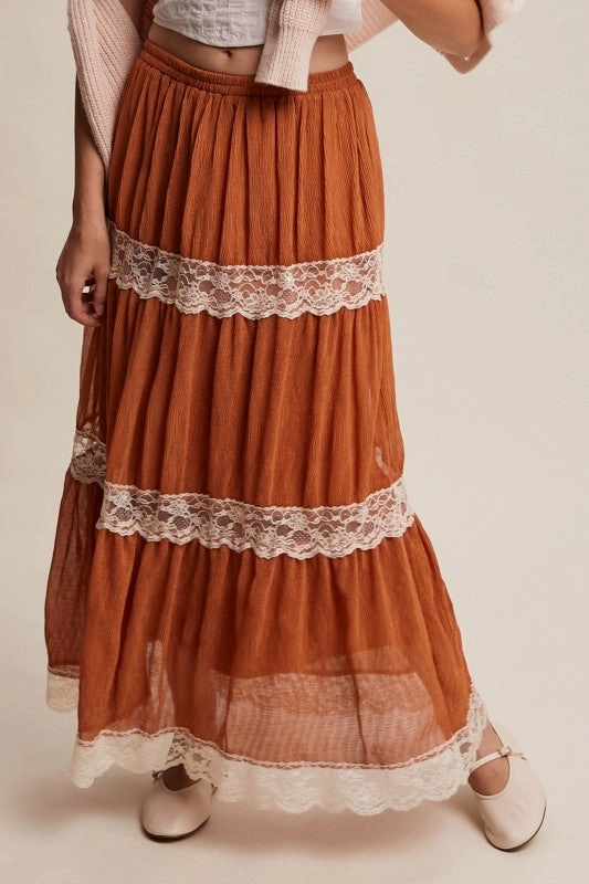 Gina Tiered Lace-trim Maxi Skirt Everyday Line Weekend Ready