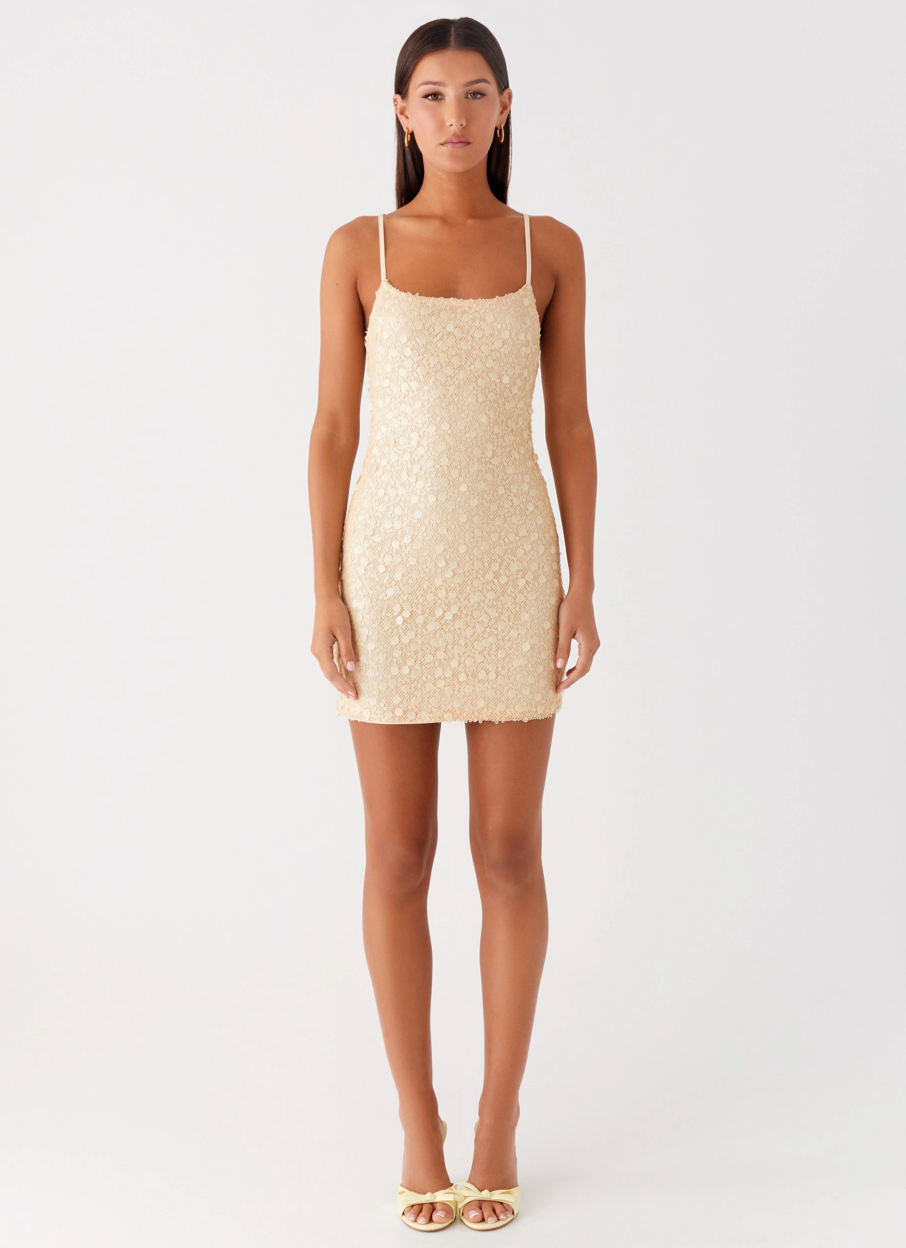 Ribbed-Texture Night Out Danali Mini Dress - Yellow