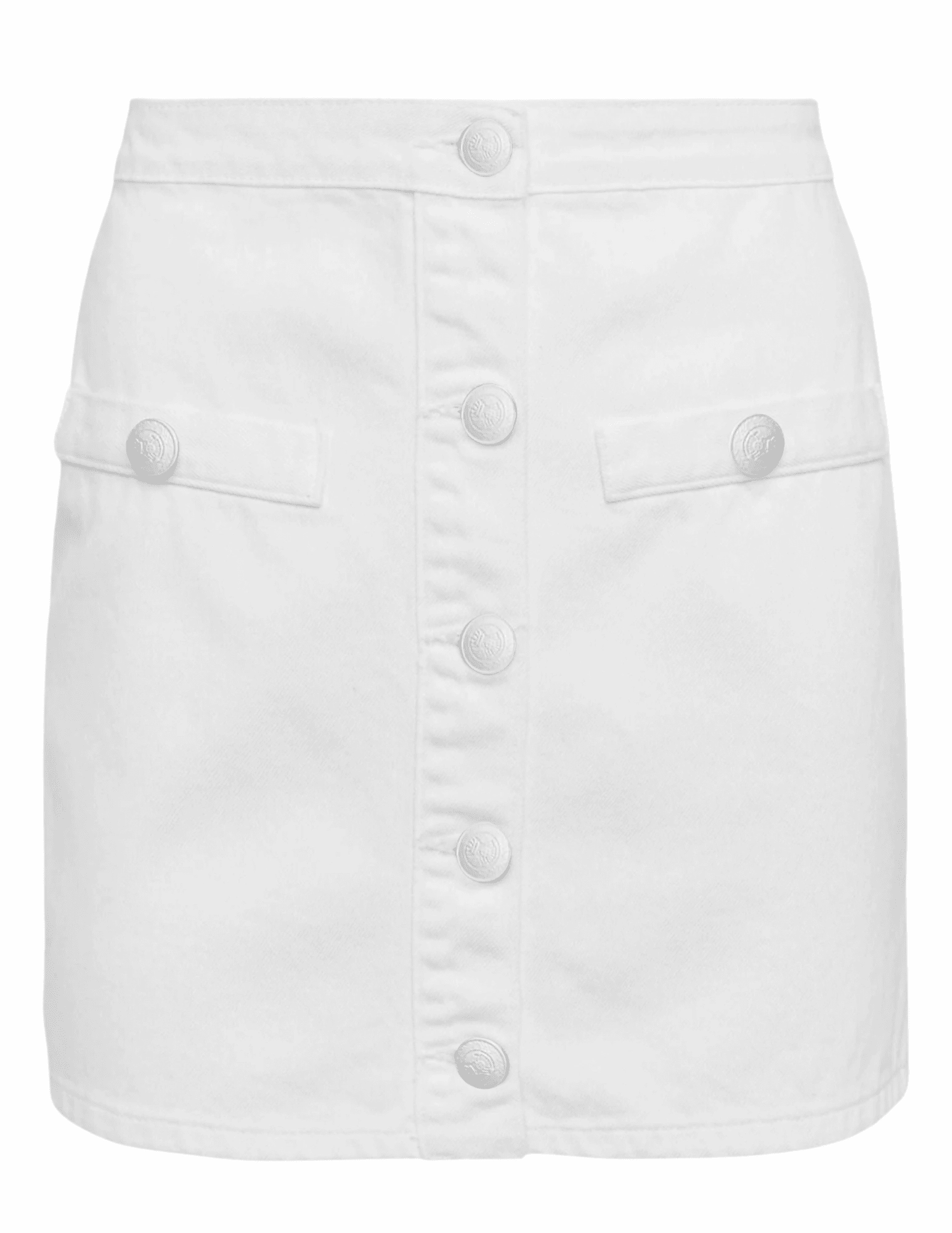 L'AGENCE Kris Button Front Denim Mini Skirt in White RuggedDurability Sustainable Fabric
